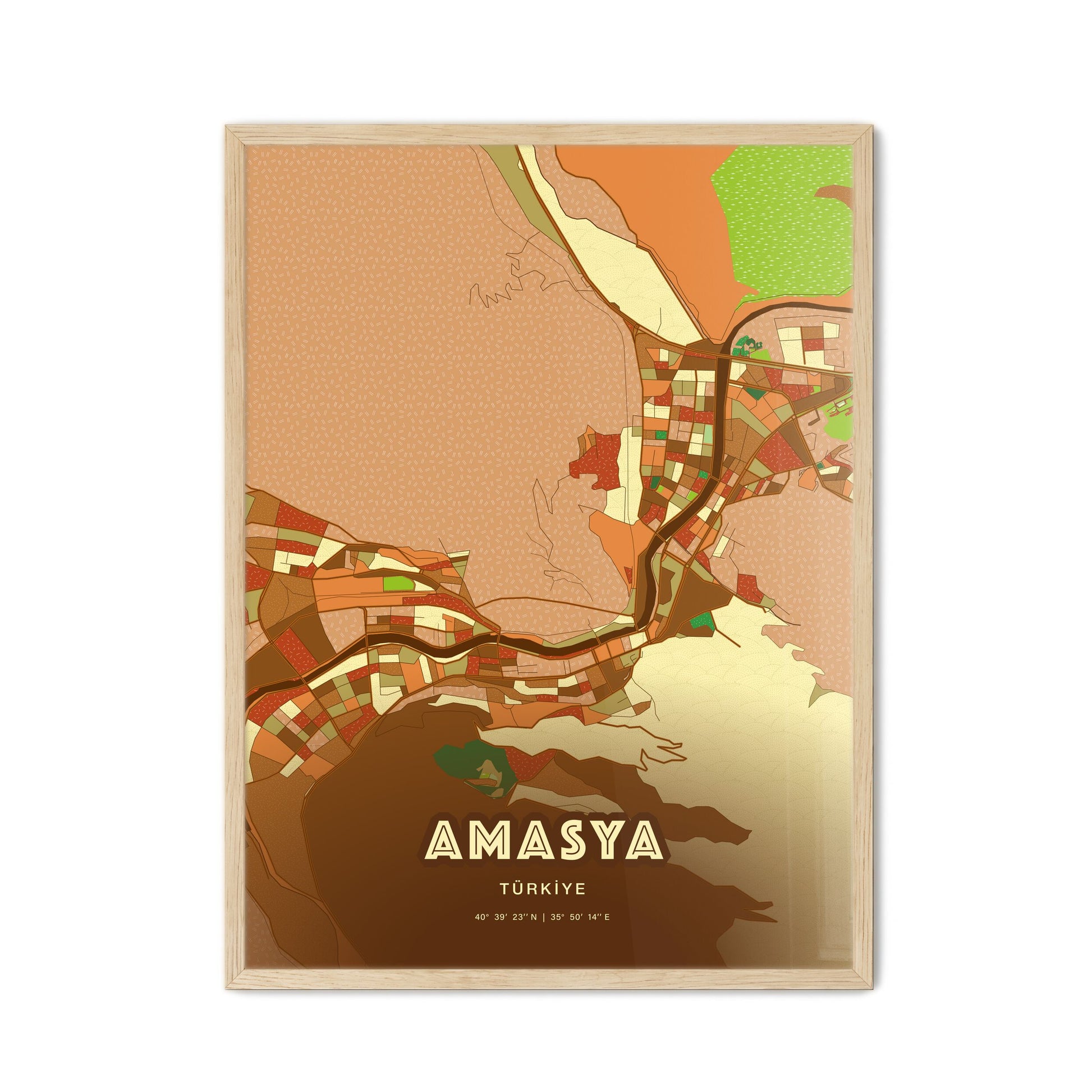 Colorful AMASYA TURKEY Fine Art Map Farmhouse