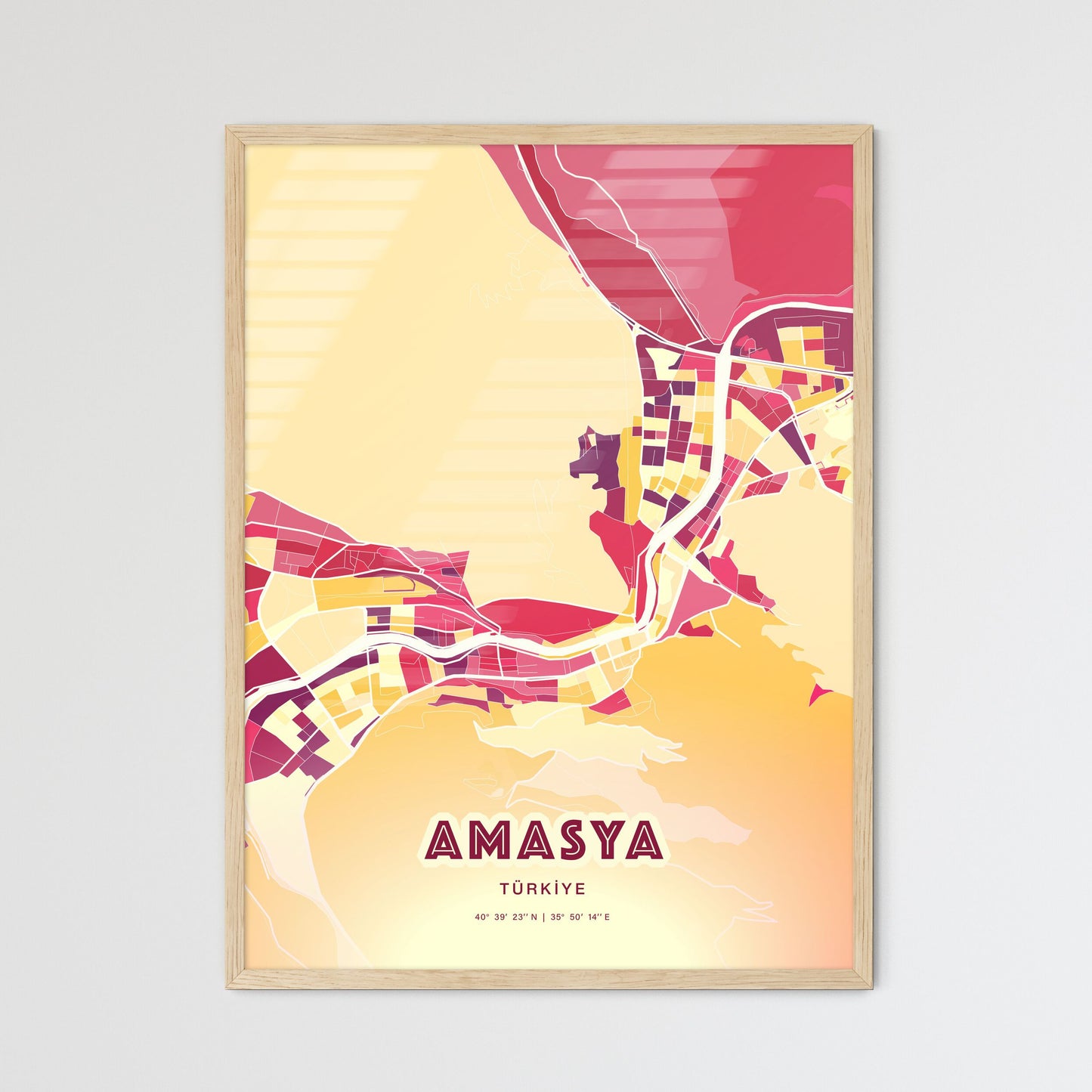 Colorful AMASYA TURKEY Fine Art Map Hot Red