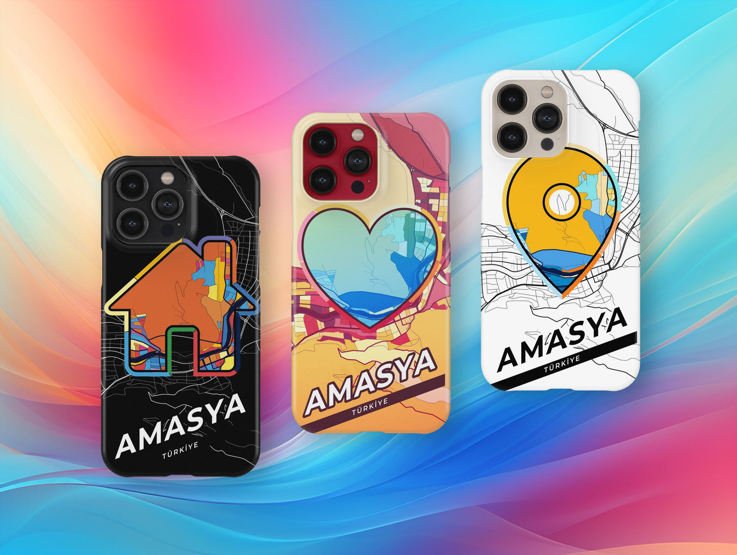 Amasya Turkey slim phone case with colorful icon. Birthday, wedding or housewarming gift. Couple match cases.