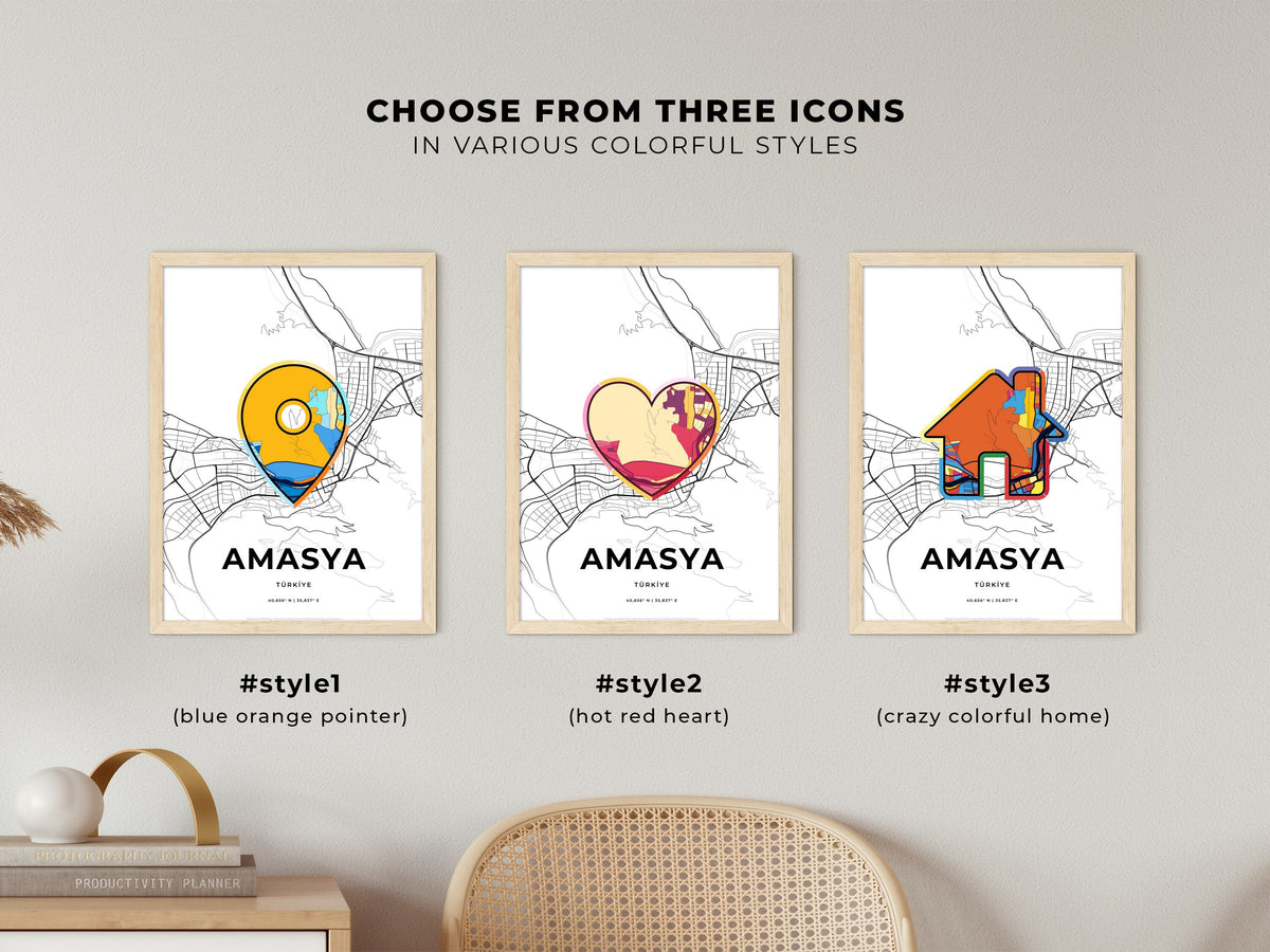 Amasya Turkey maps with colorful icons