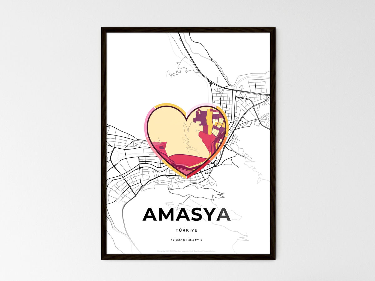Amasya Turkey wedding art map with heart icon
