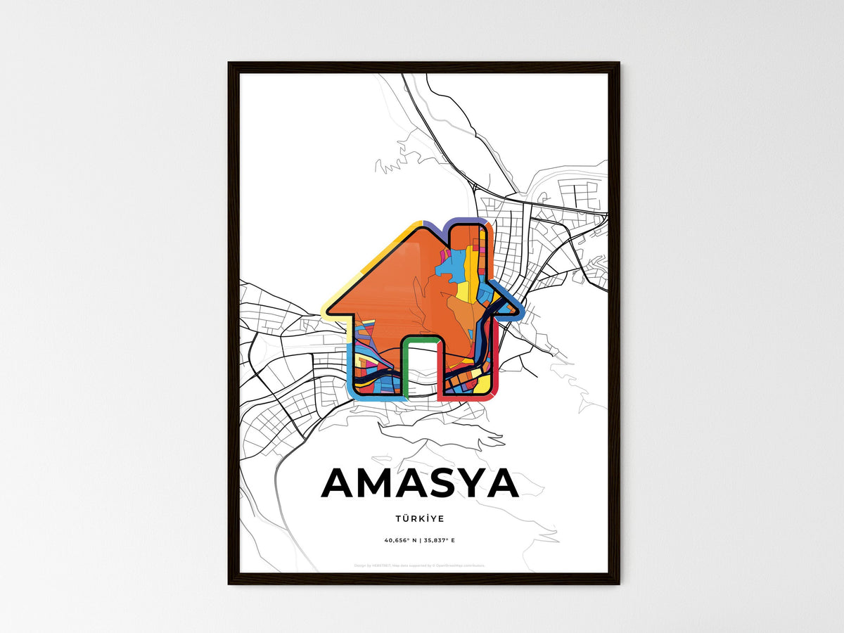 Amasya Turkey wedding art map with home icon