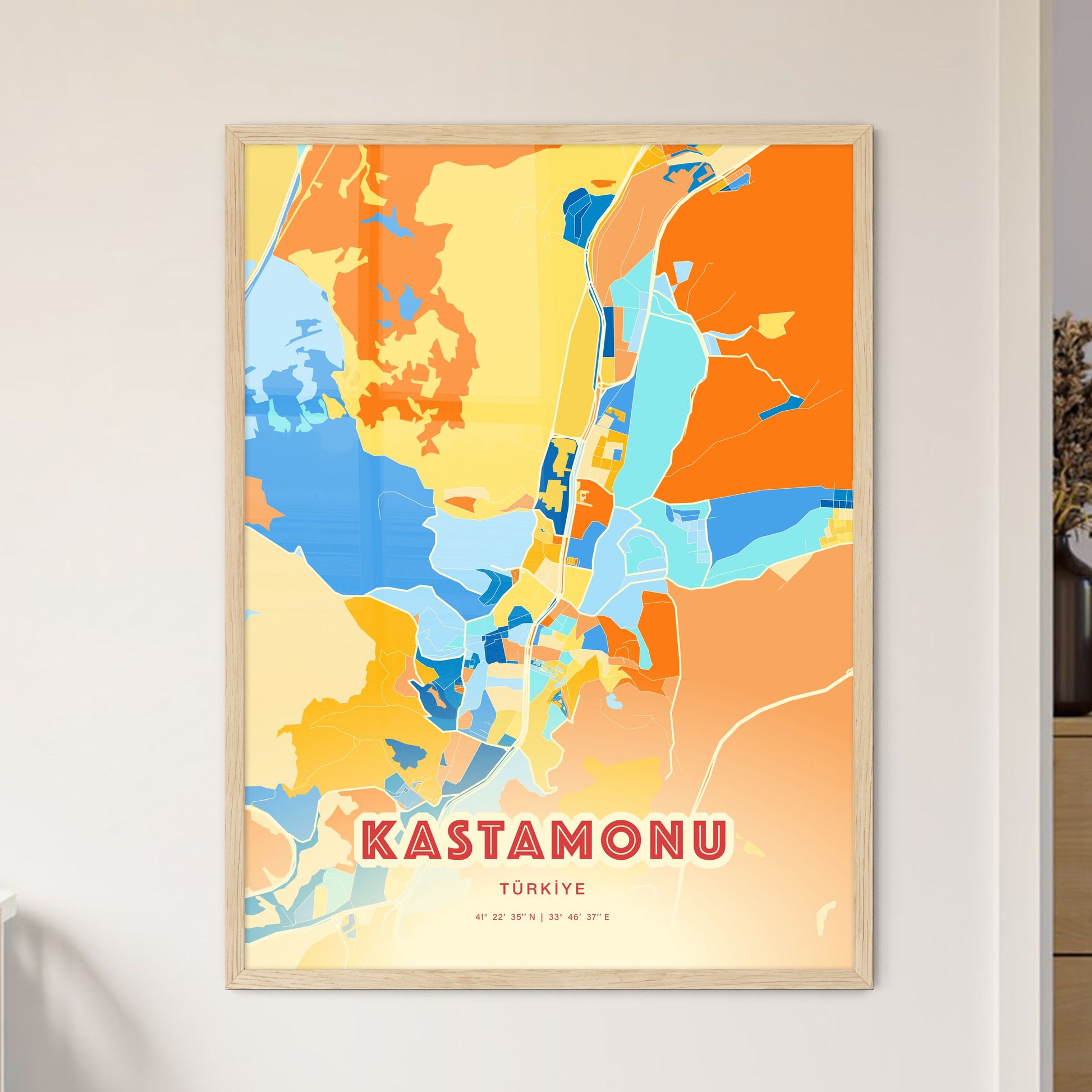 Colorful KASTAMONU TURKEY Fine Art Map Blue Orange