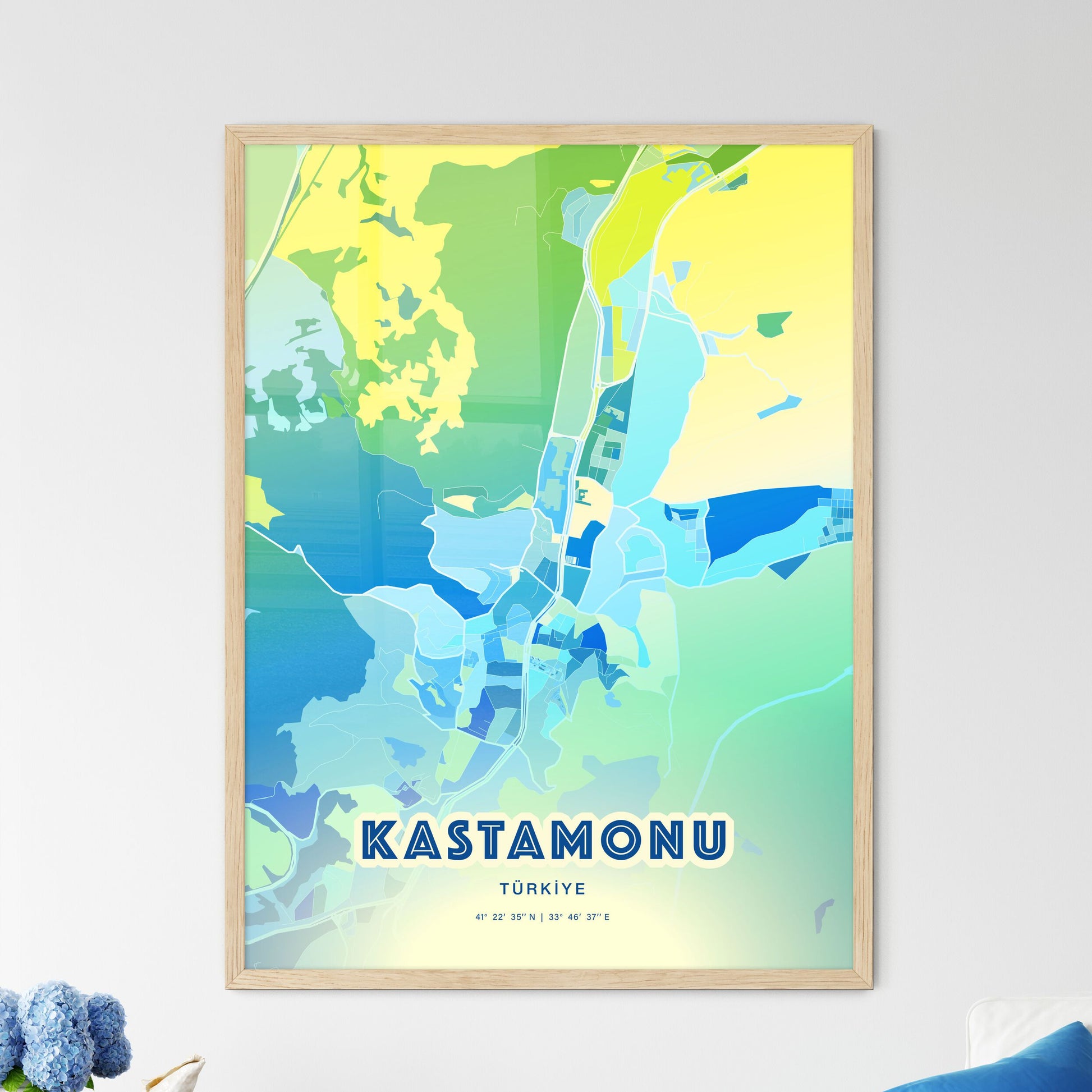 Colorful KASTAMONU TURKEY Fine Art Map Cool Blue