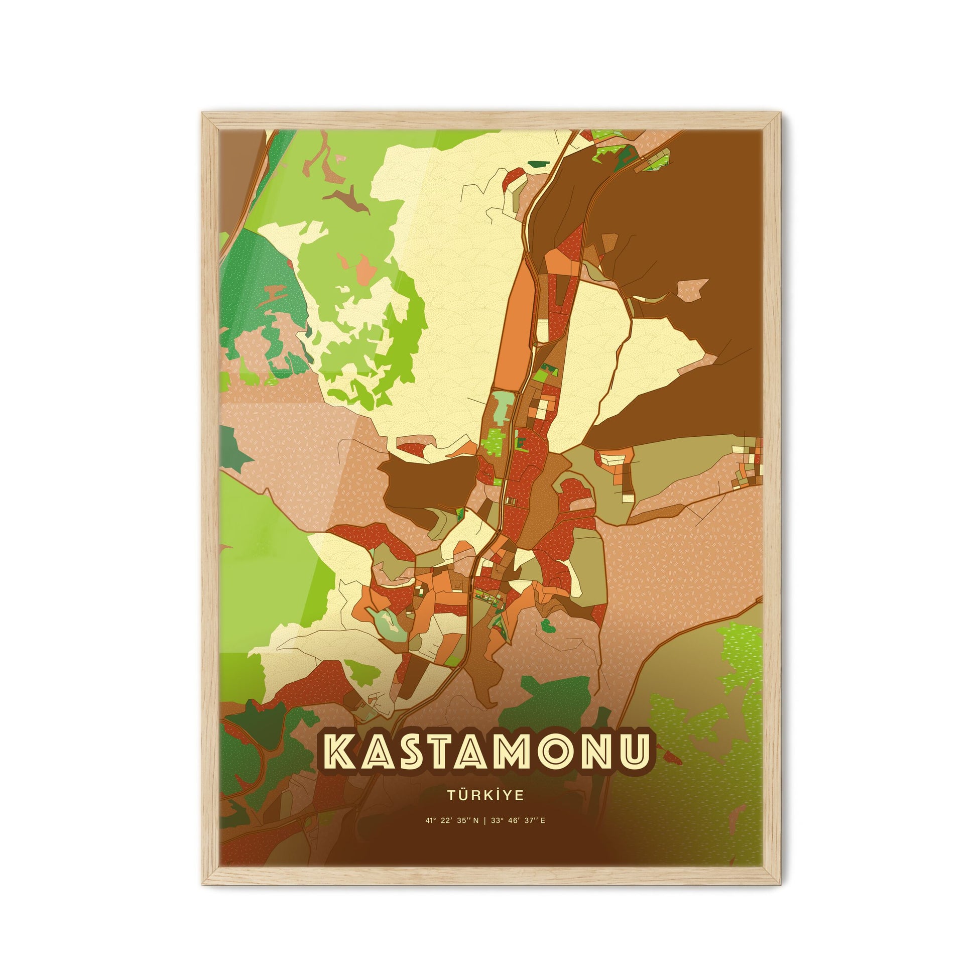 Colorful KASTAMONU TURKEY Fine Art Map Farmhouse