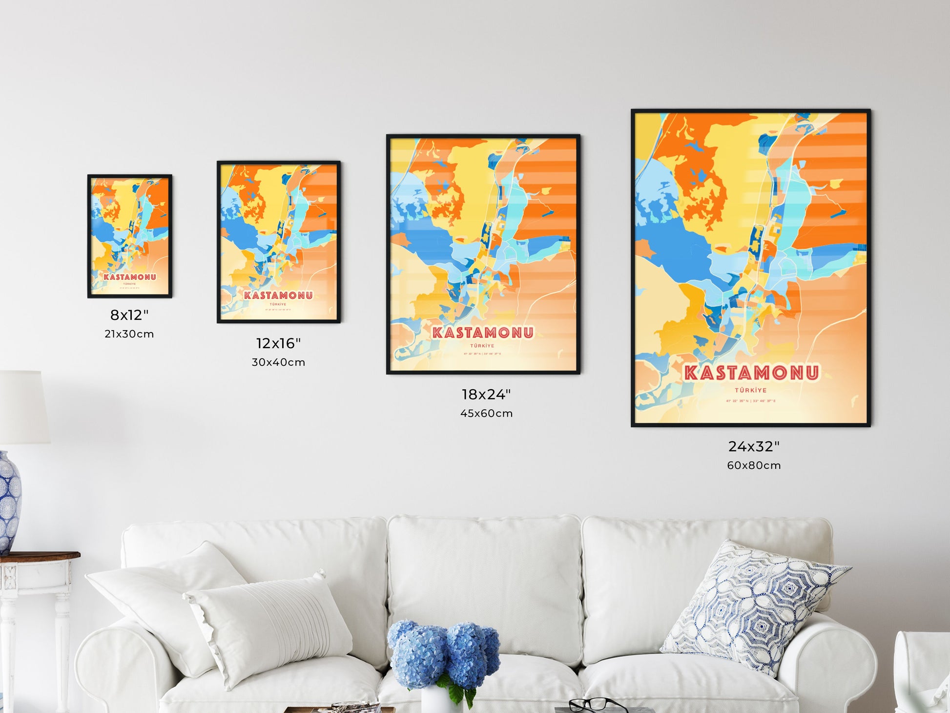 Colorful KASTAMONU TURKEY Fine Art Map Blue Orange