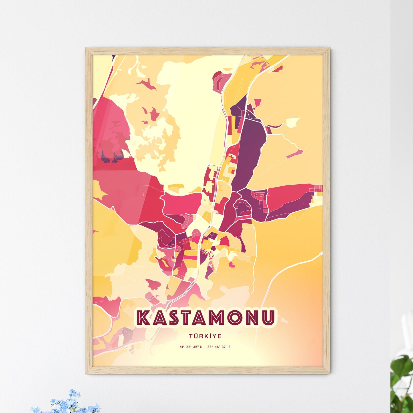 Colorful KASTAMONU TURKEY Fine Art Map Hot Red