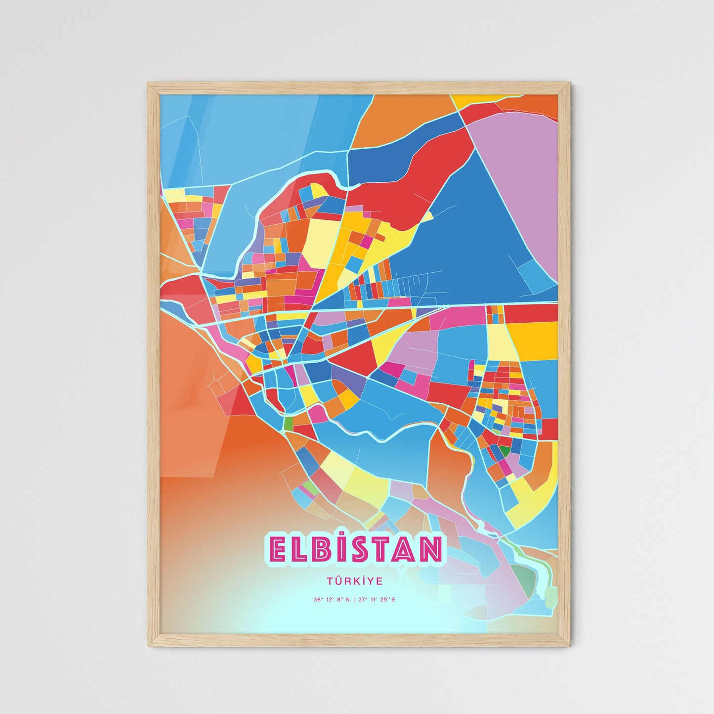 Colorful ELBISTAN TURKEY Fine Art Map Crazy Colors