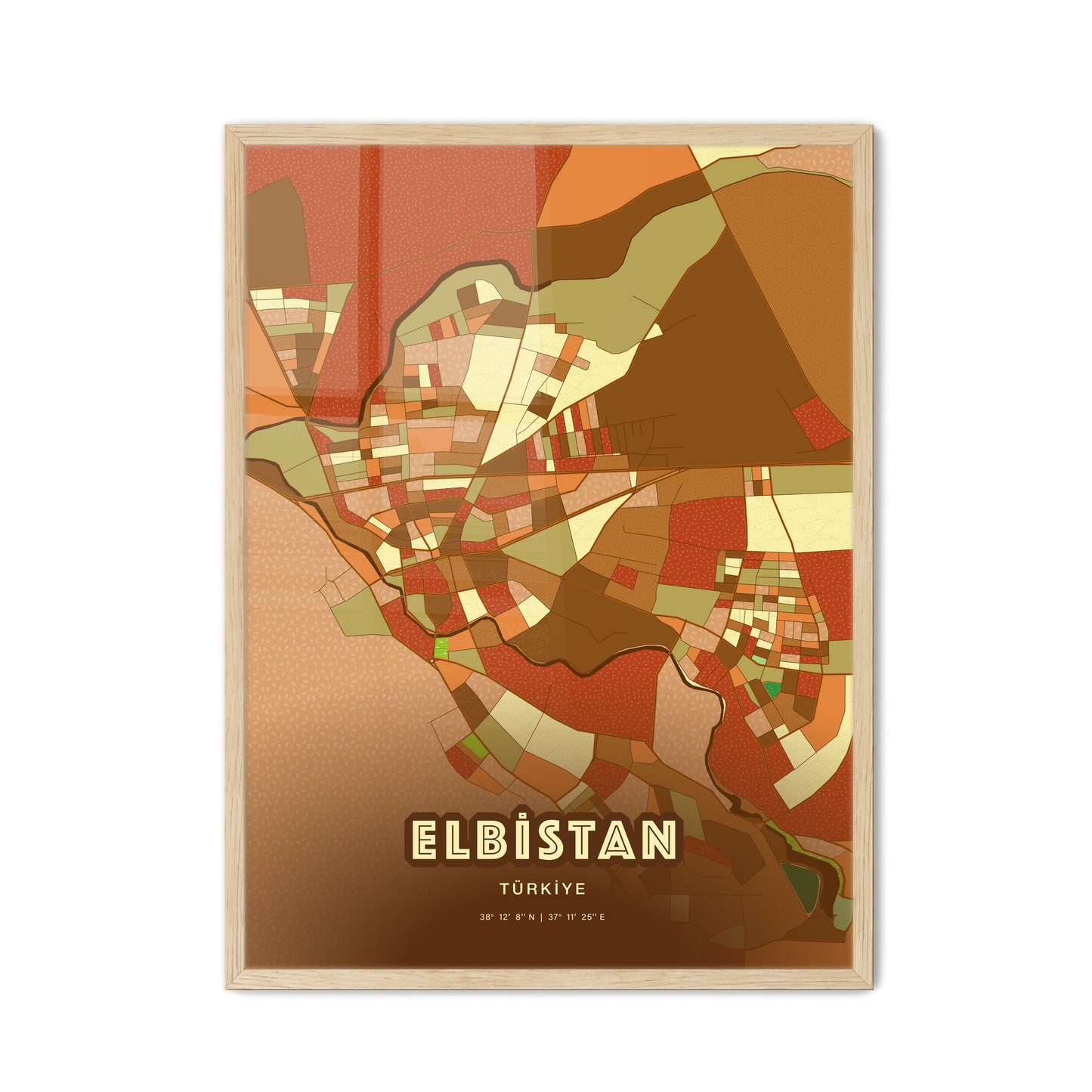 Colorful ELBISTAN TURKEY Fine Art Map Farmhouse