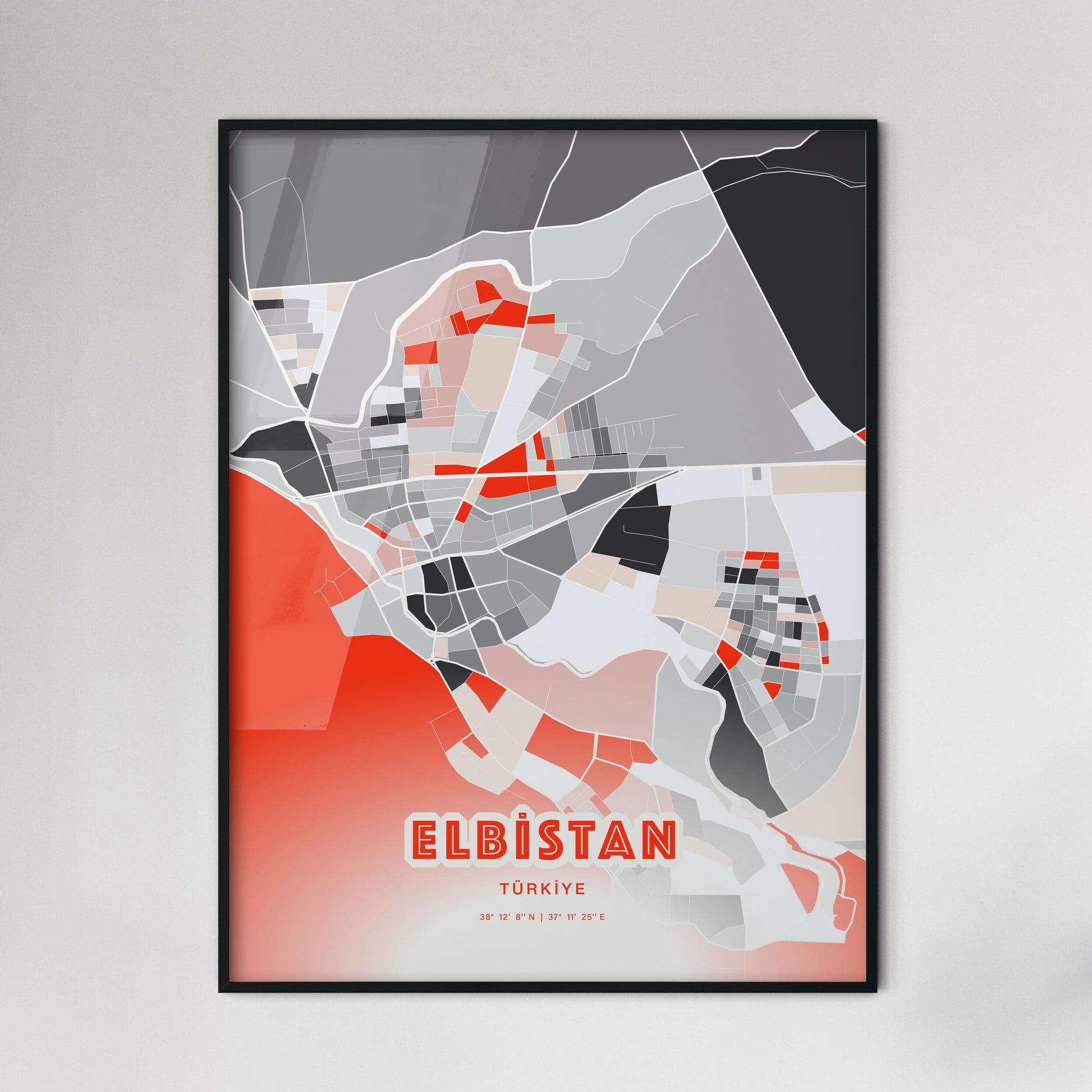 Colorful ELBISTAN TURKEY Fine Art Map Modern