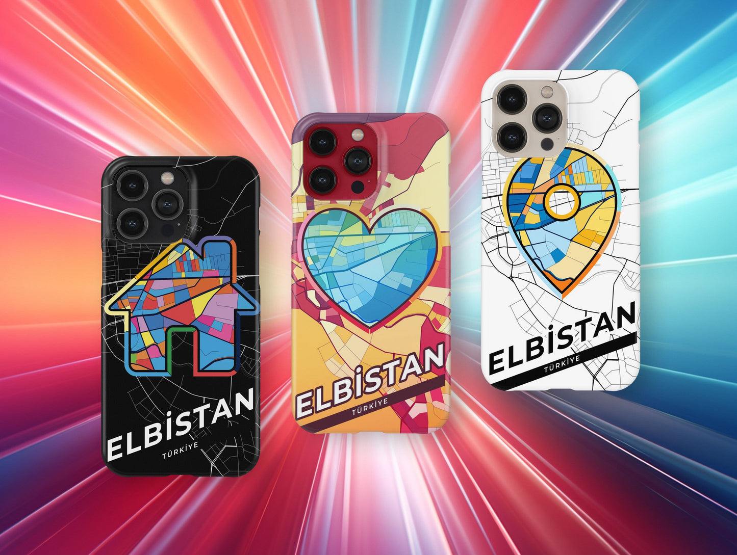 Elbistan Turkey slim phone case with colorful icon. Birthday, wedding or housewarming gift. Couple match cases.