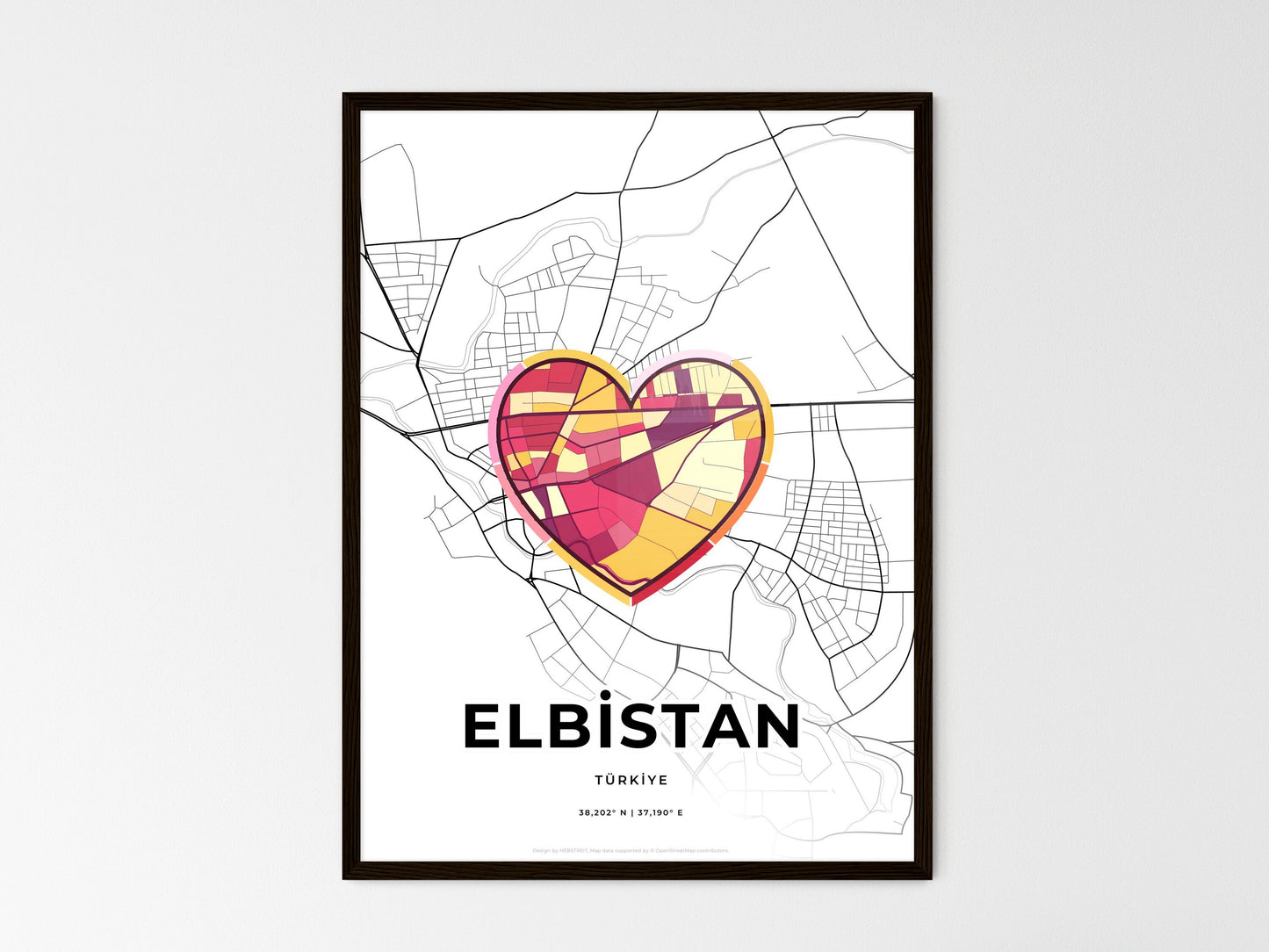 Elbistan Turkey wedding art map with heart icon