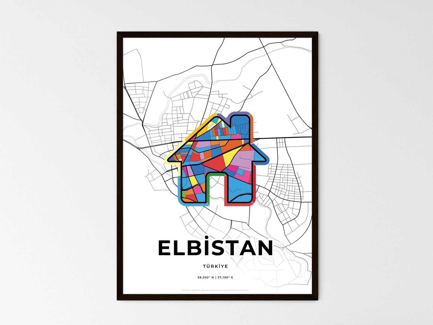 Elbistan Turkey wedding art map with home icon