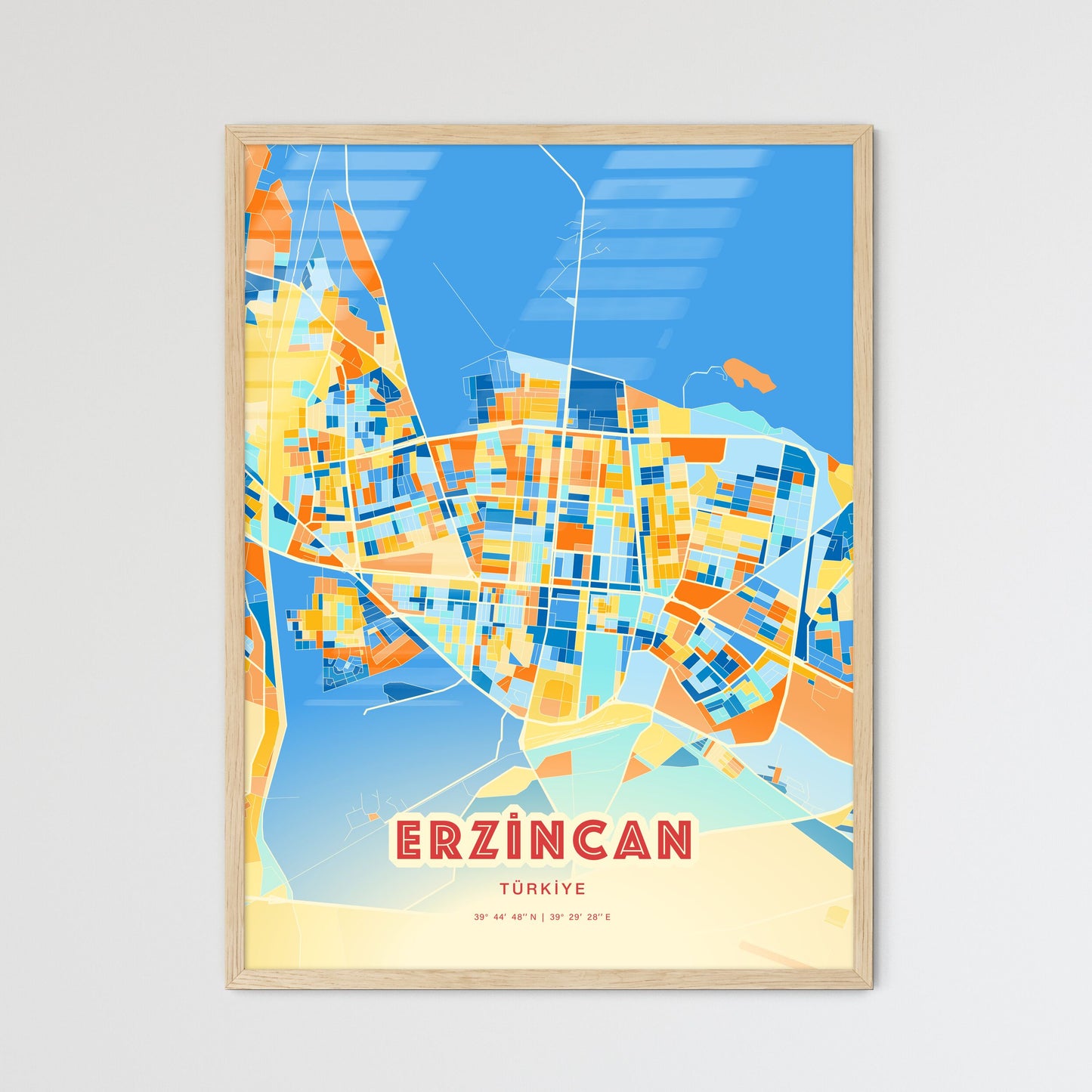 Colorful ERZINCAN TURKEY Fine Art Map Blue Orange