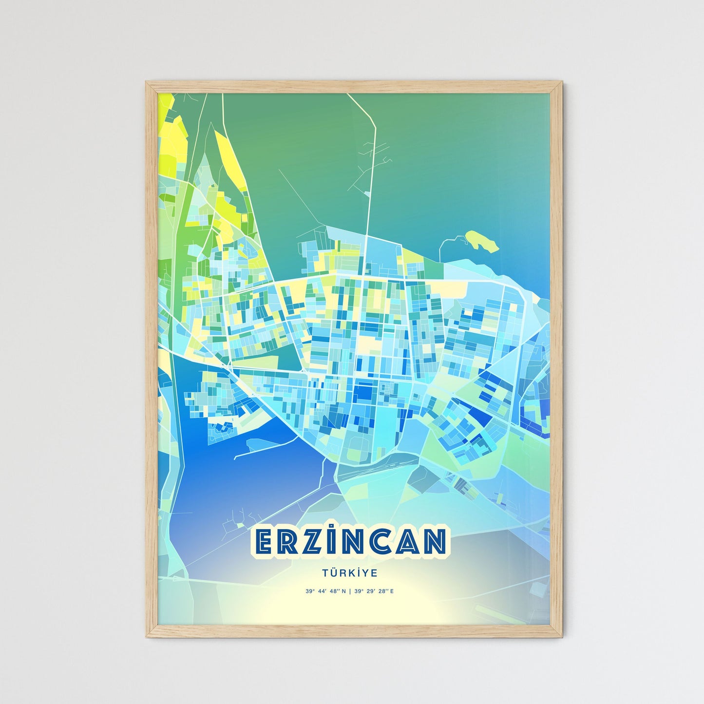 Colorful ERZINCAN TURKEY Fine Art Map Cool Blue