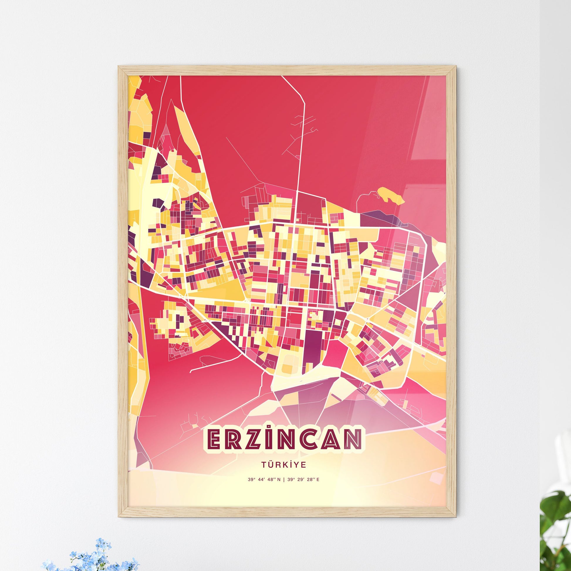 Colorful ERZINCAN TURKEY Fine Art Map Hot Red