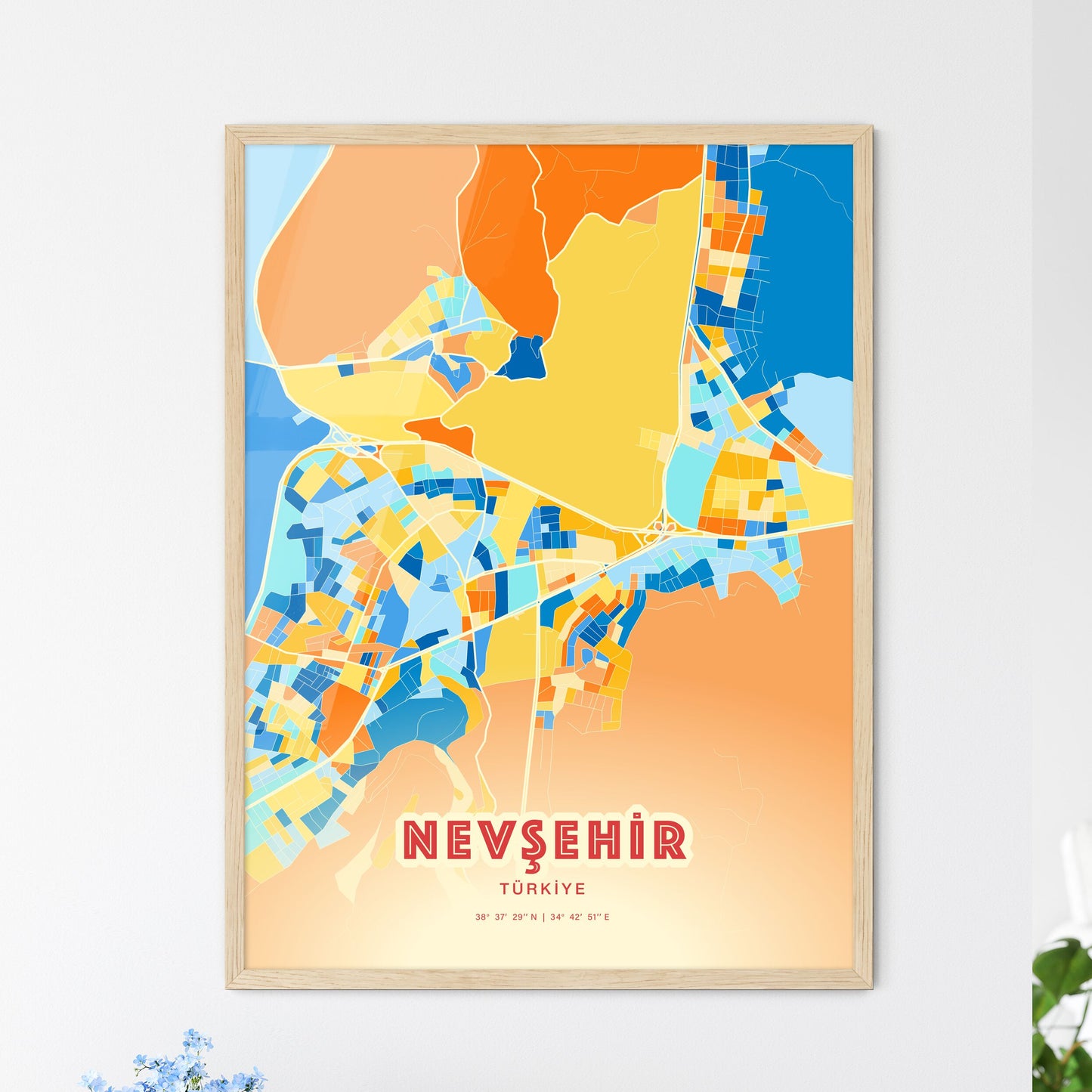 Colorful NEVŞEHIR TURKEY Fine Art Map Blue Orange