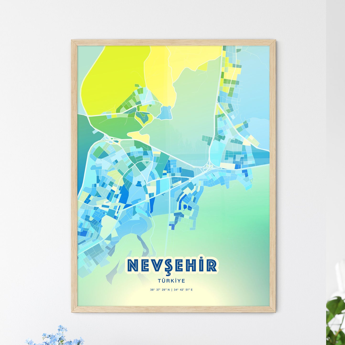 Colorful NEVŞEHIR TURKEY Fine Art Map Cool Blue