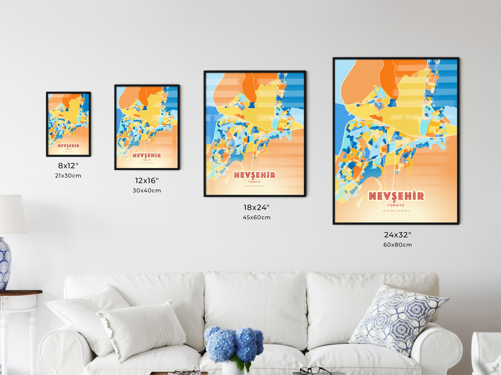 Colorful NEVŞEHIR TURKEY Fine Art Map Blue Orange