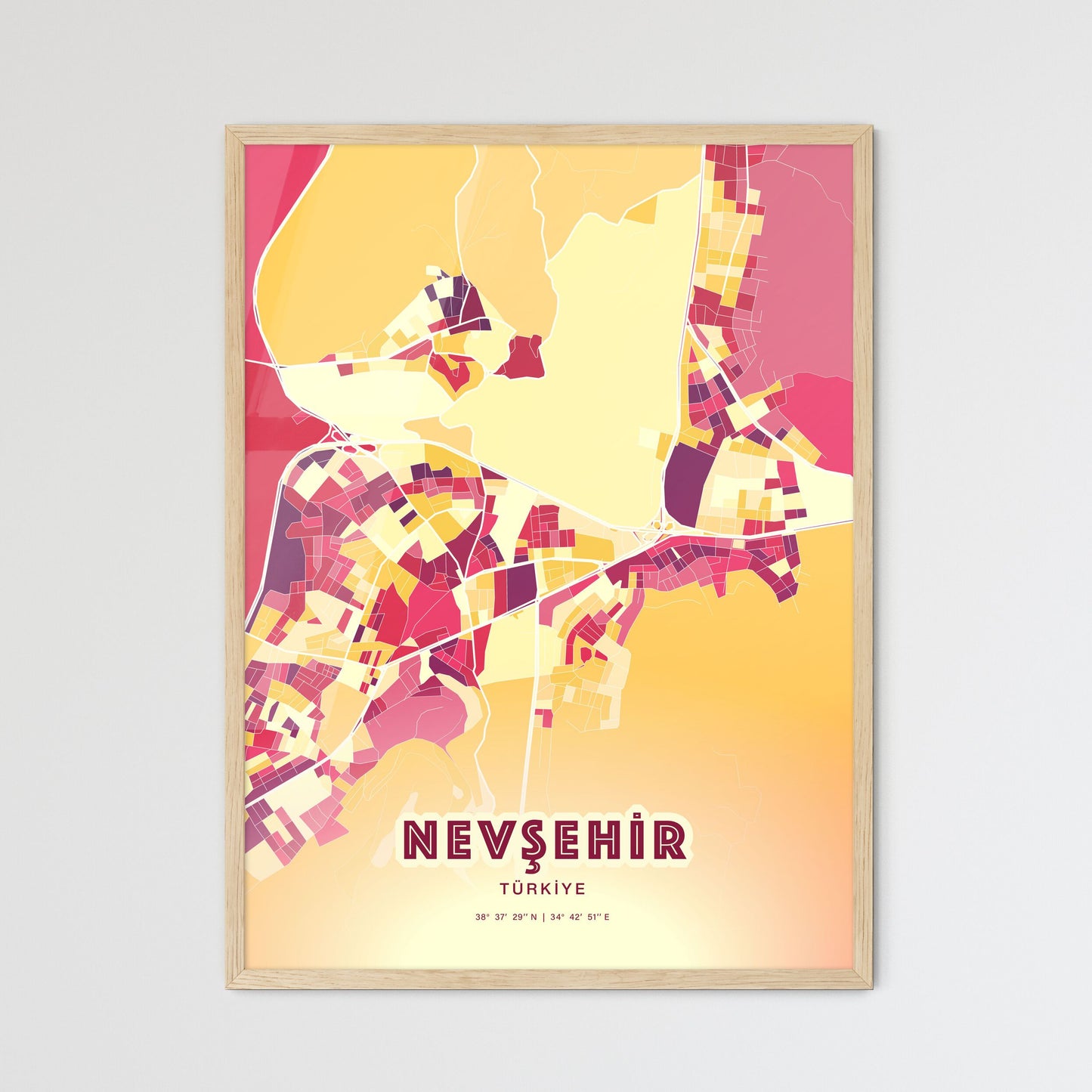 Colorful NEVŞEHIR TURKEY Fine Art Map Hot Red