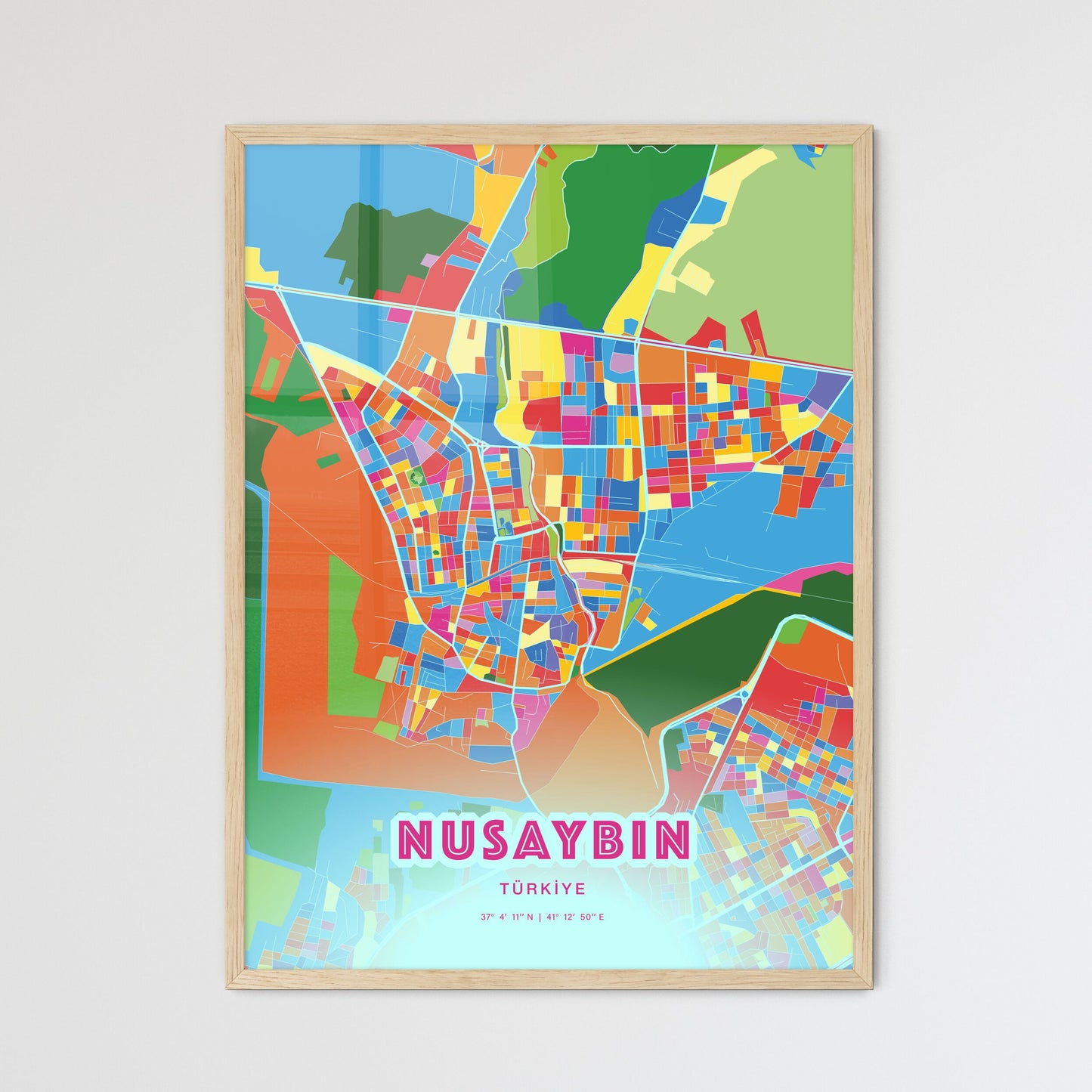 Colorful NUSAYBIN TURKEY Fine Art Map Crazy Colors