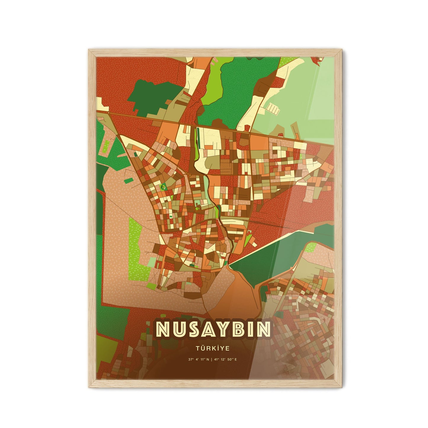 Colorful NUSAYBIN TURKEY Fine Art Map Farmhouse