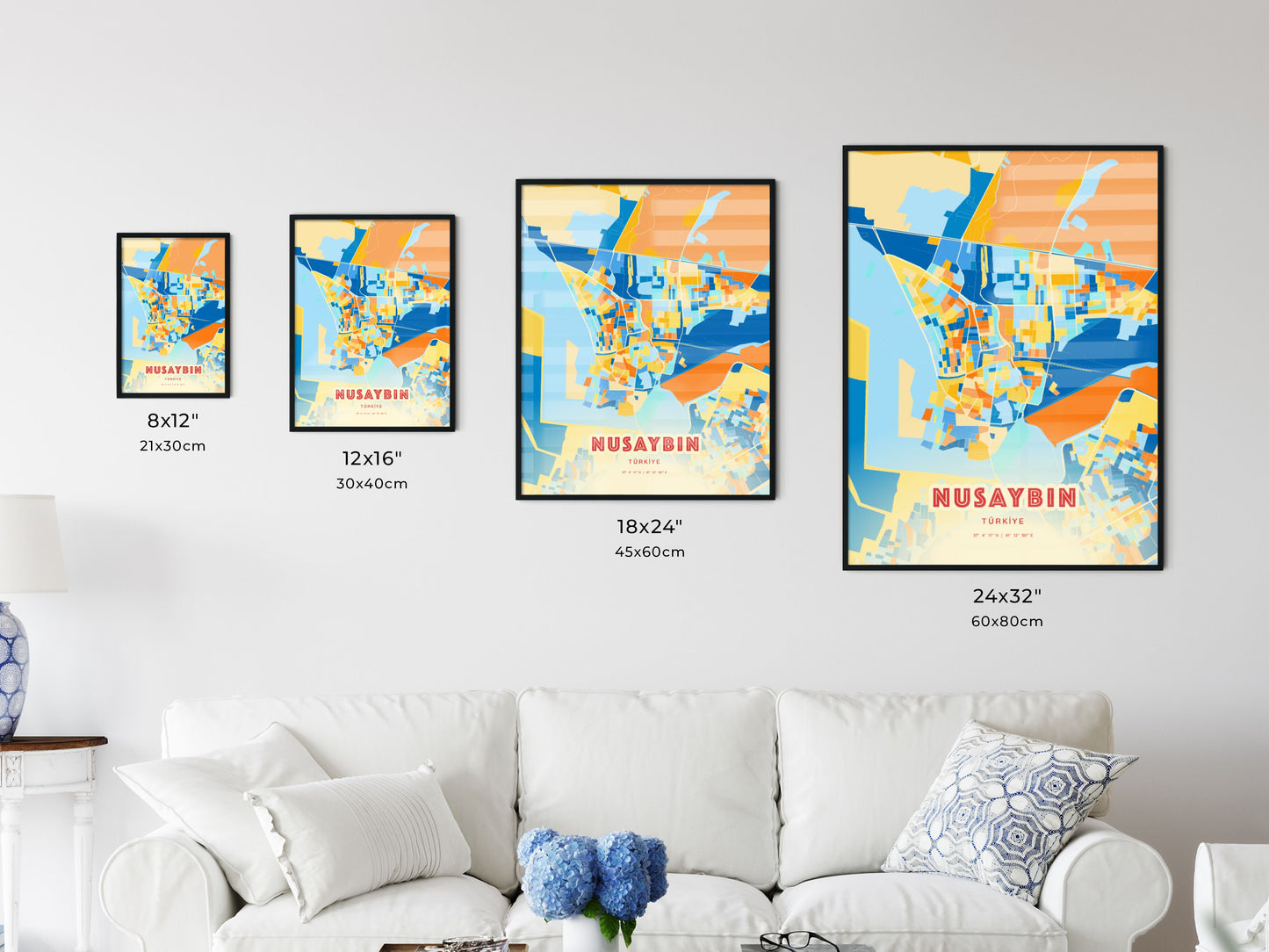 Colorful NUSAYBIN TURKEY Fine Art Map Blue Orange