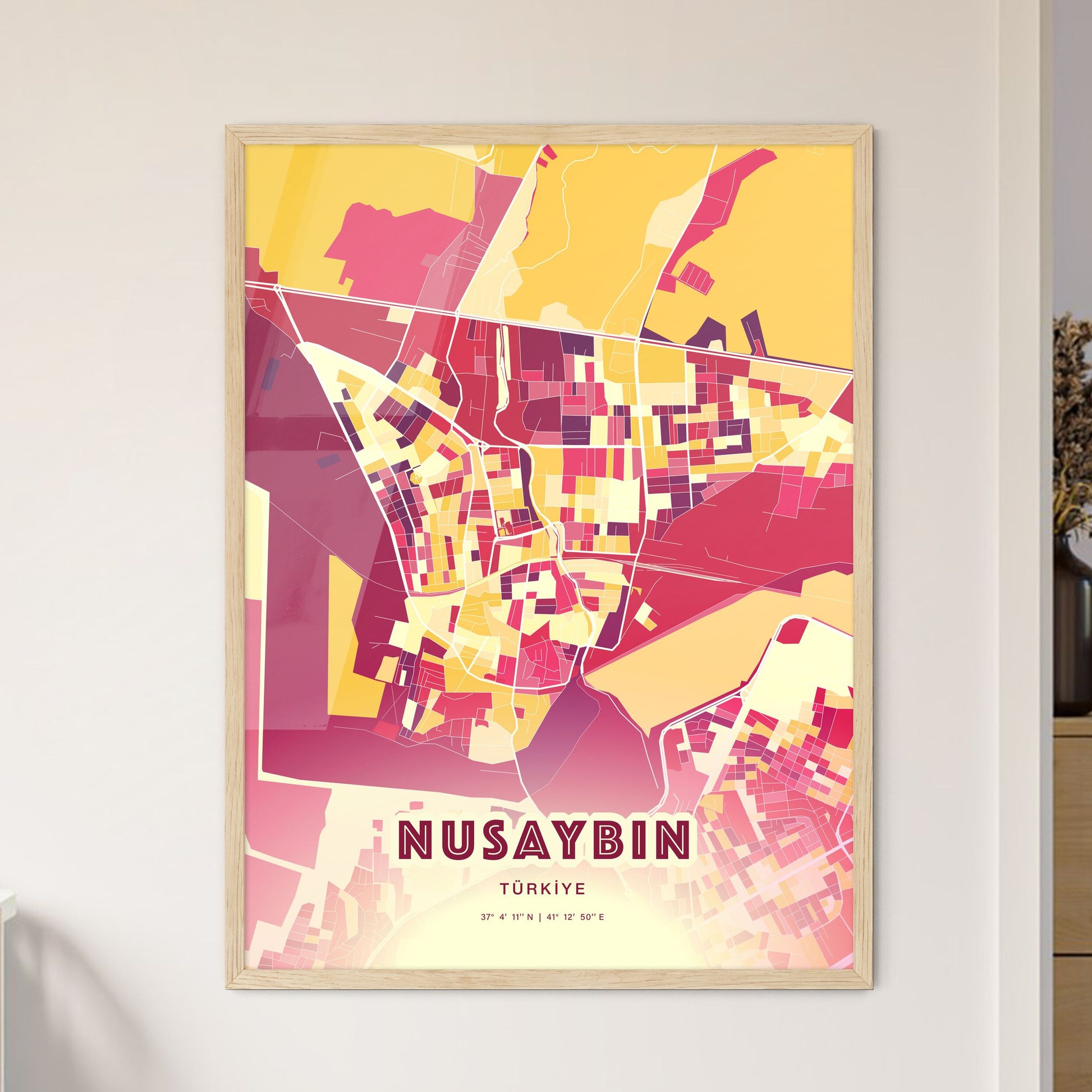 Colorful NUSAYBIN TURKEY Fine Art Map Hot Red