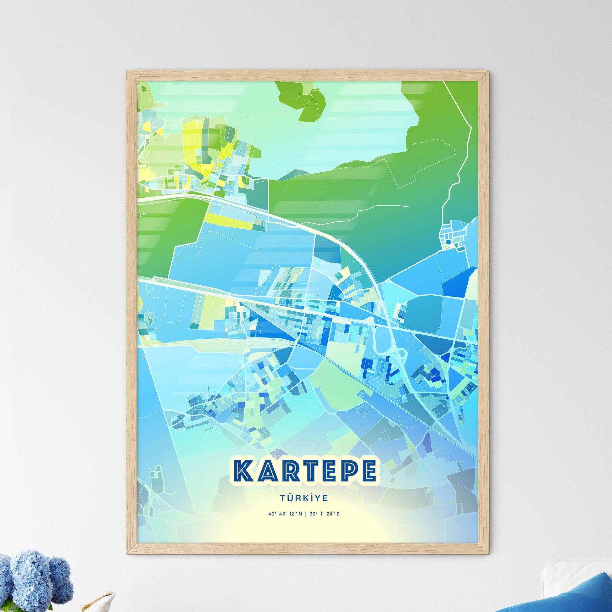 Colorful KARTEPE TURKEY Fine Art Map Cool Blue