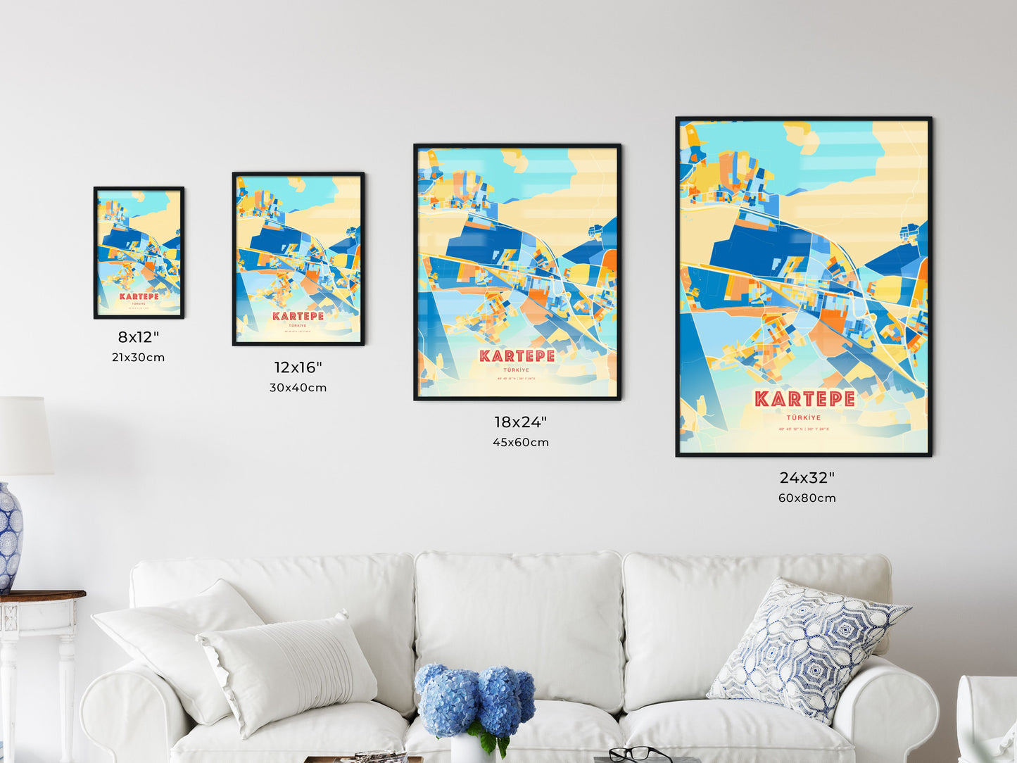 Colorful KARTEPE TURKEY Fine Art Map Blue Orange