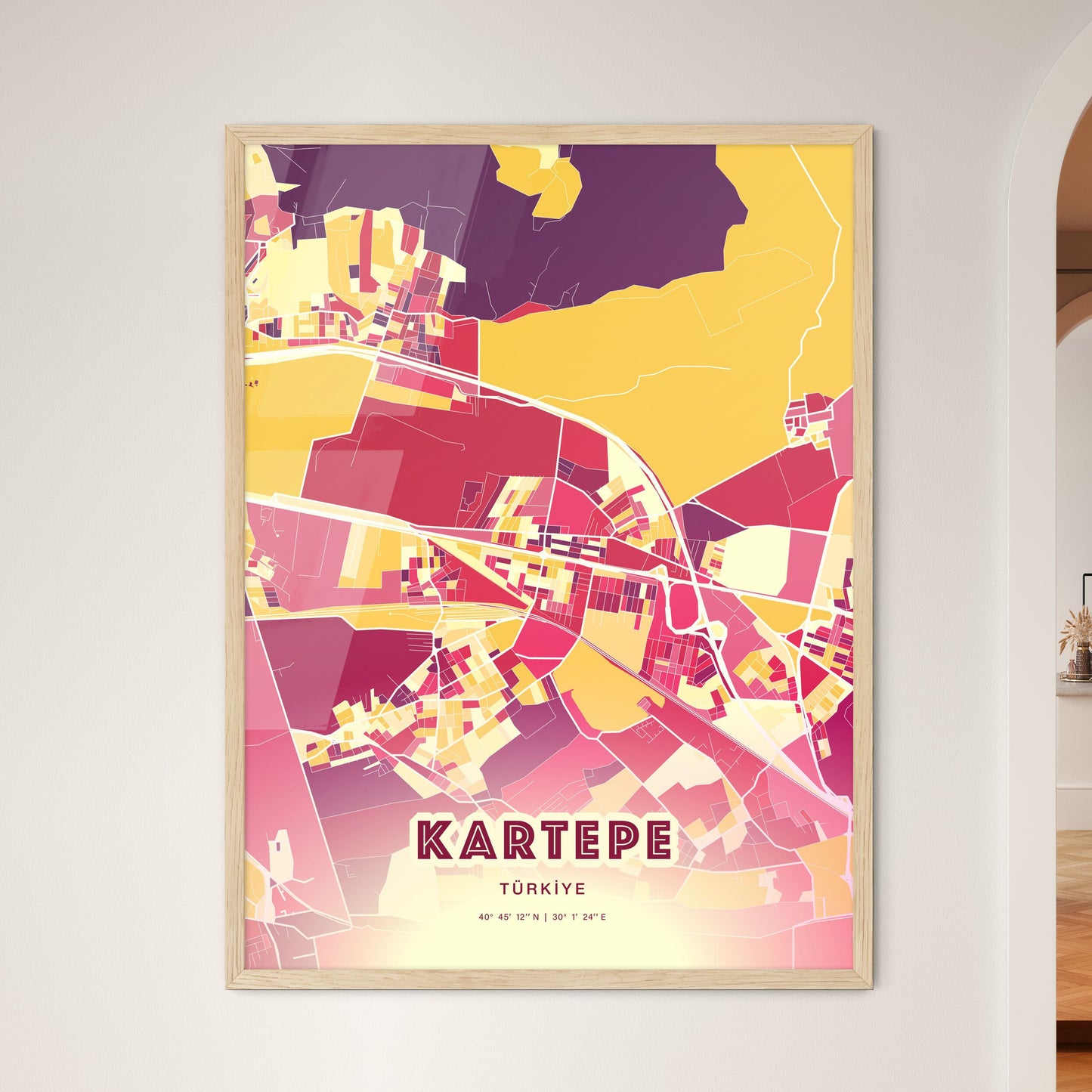 Colorful KARTEPE TURKEY Fine Art Map Hot Red