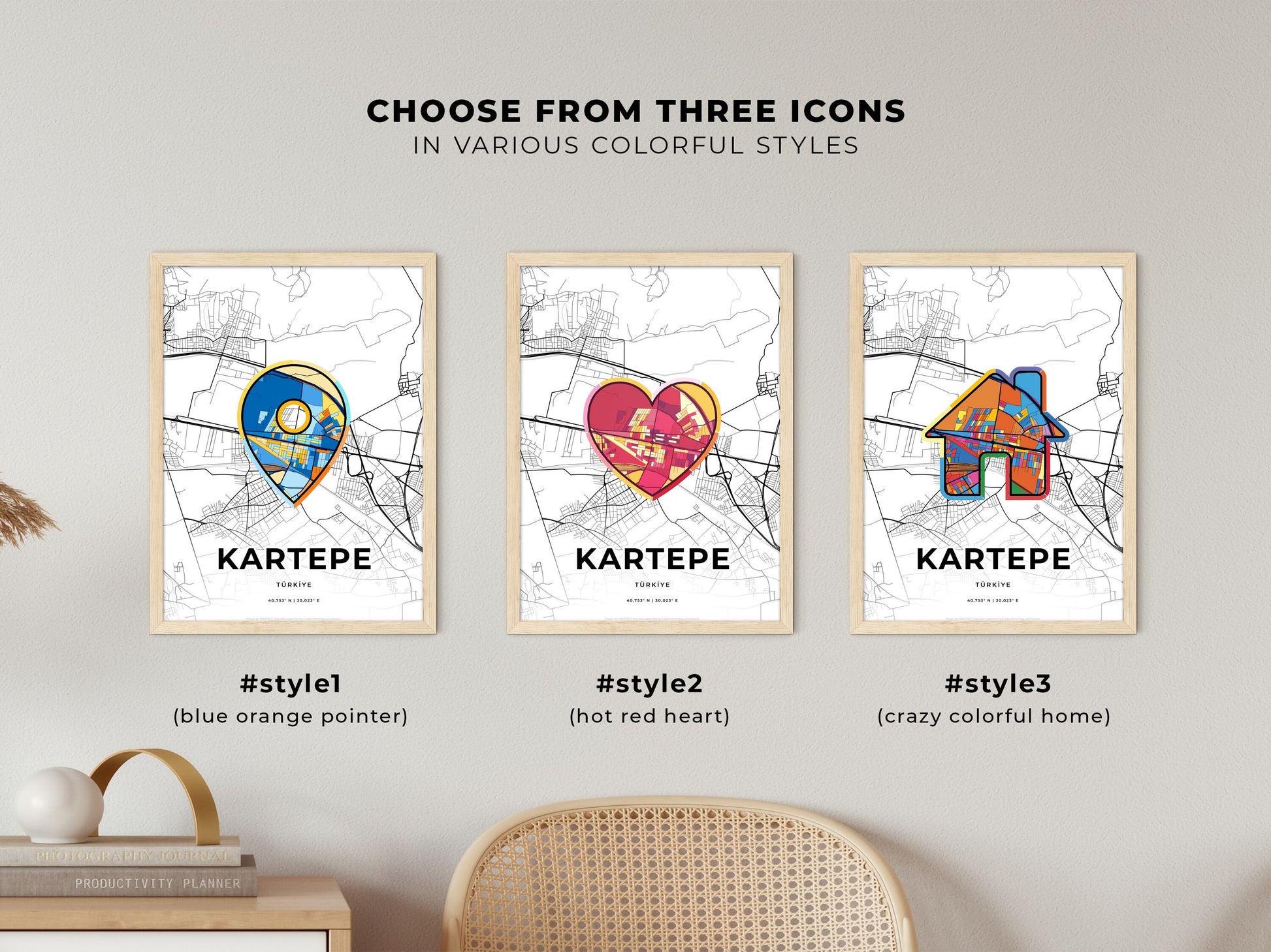 Kartepe Turkey maps with colorful icons
