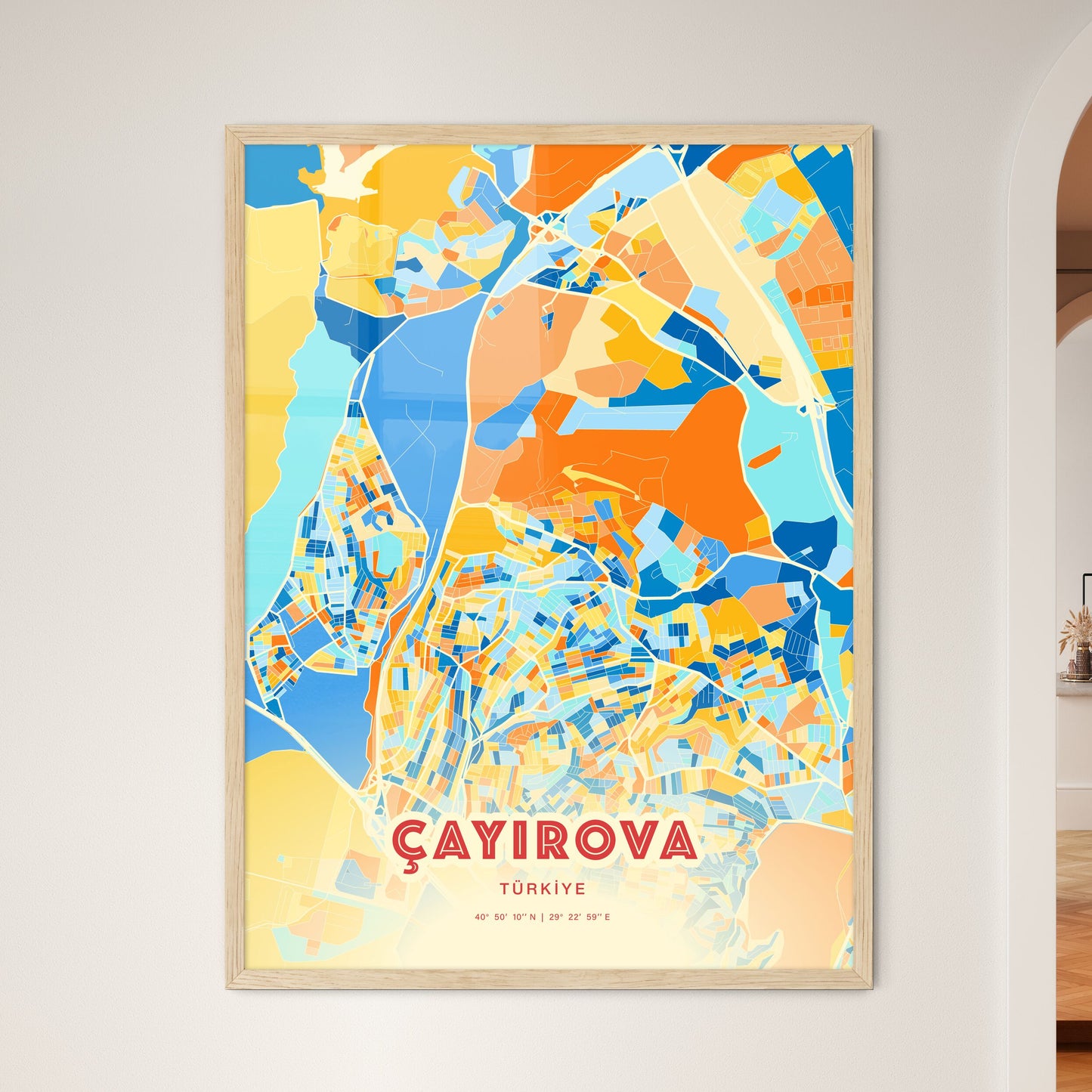 Colorful ÇAYIROVA TURKEY Fine Art Map Blue Orange