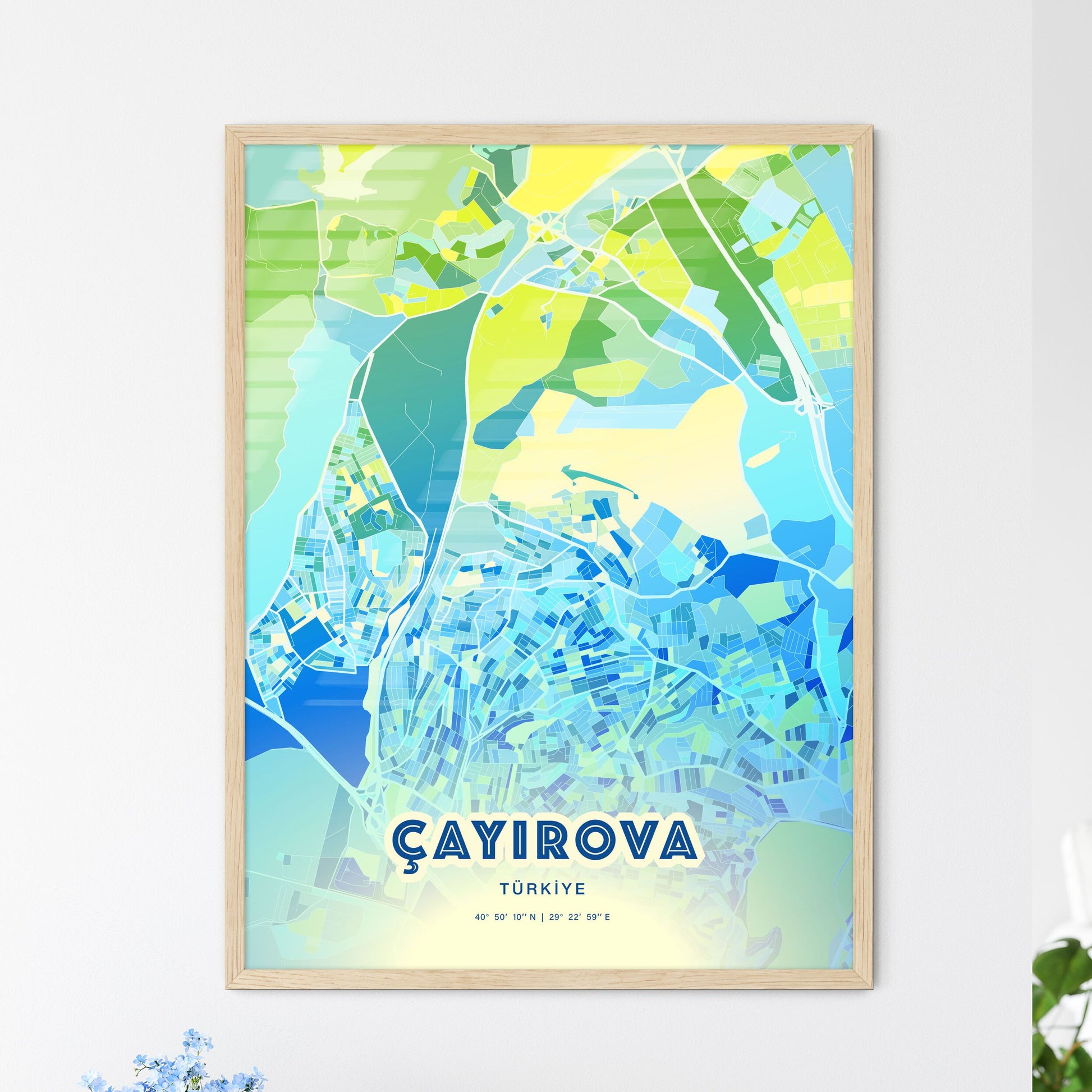 Colorful ÇAYIROVA TURKEY Fine Art Map Cool Blue