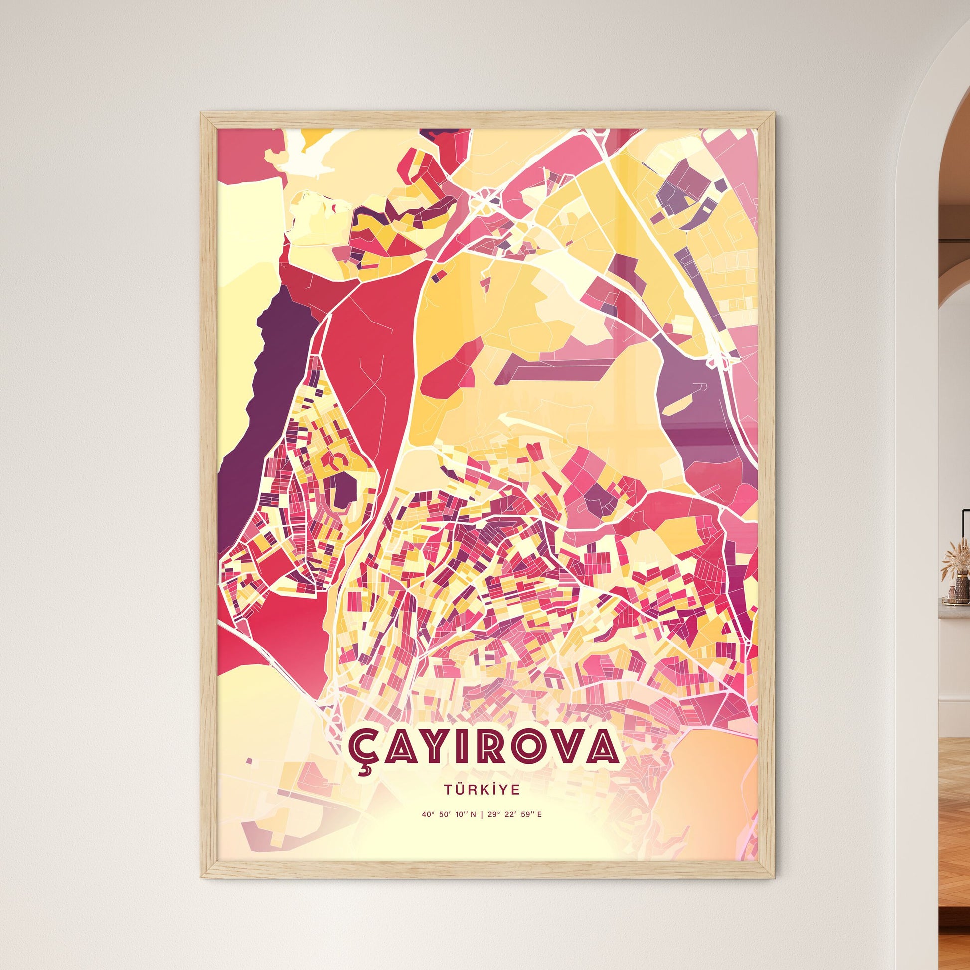 Colorful ÇAYIROVA TURKEY Fine Art Map Hot Red