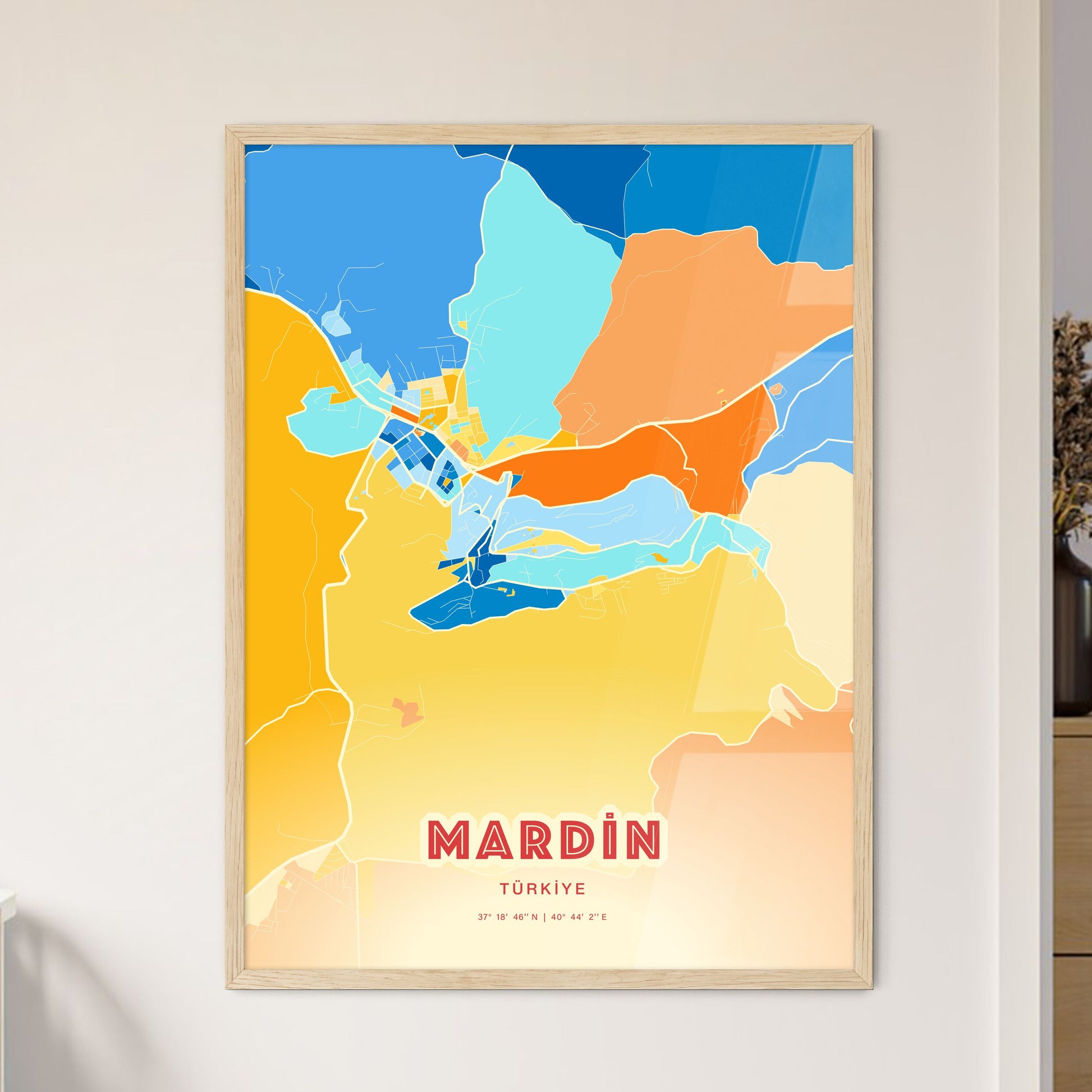 Colorful MARDIN TURKEY Fine Art Map Blue Orange