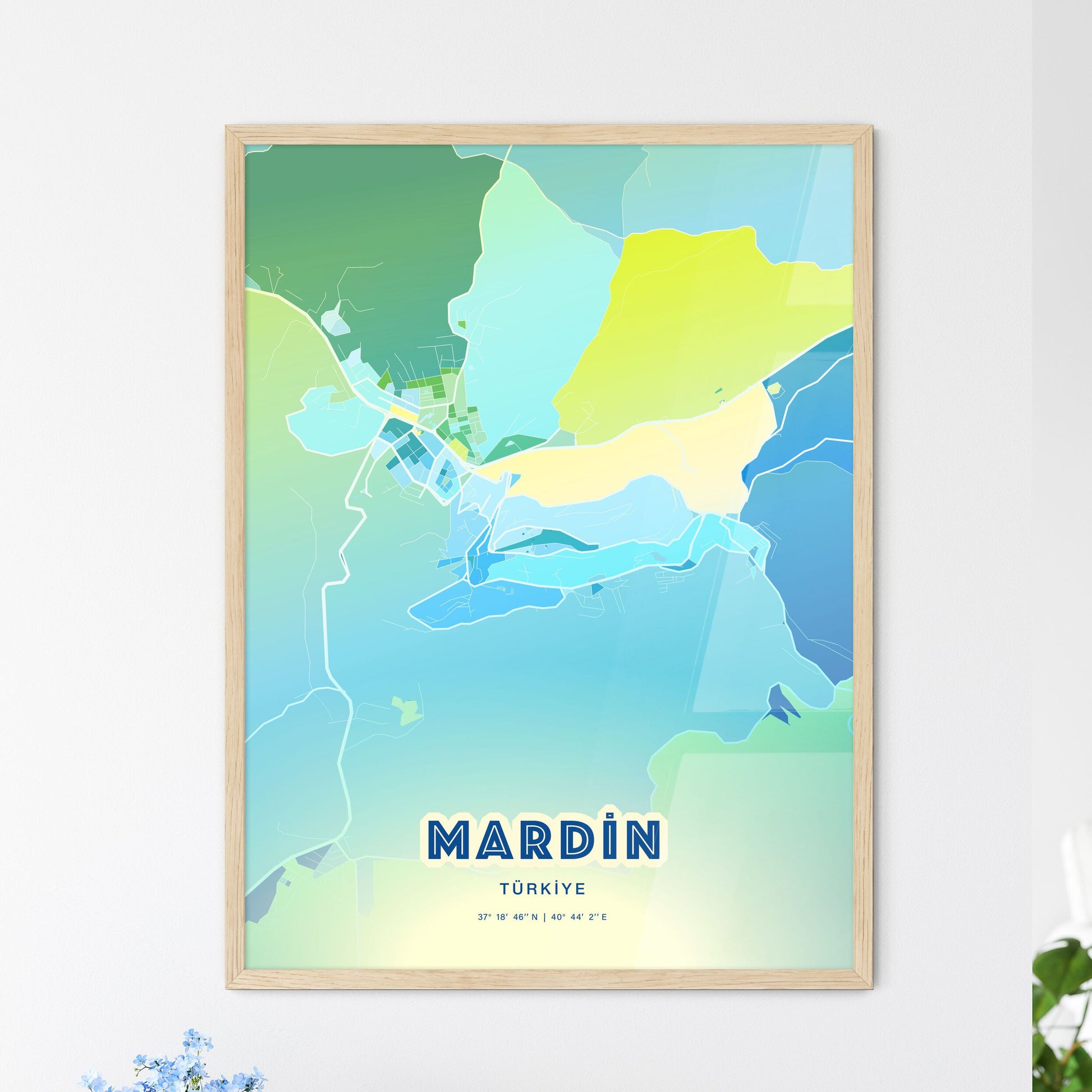 Colorful MARDIN TURKEY Fine Art Map Cool Blue