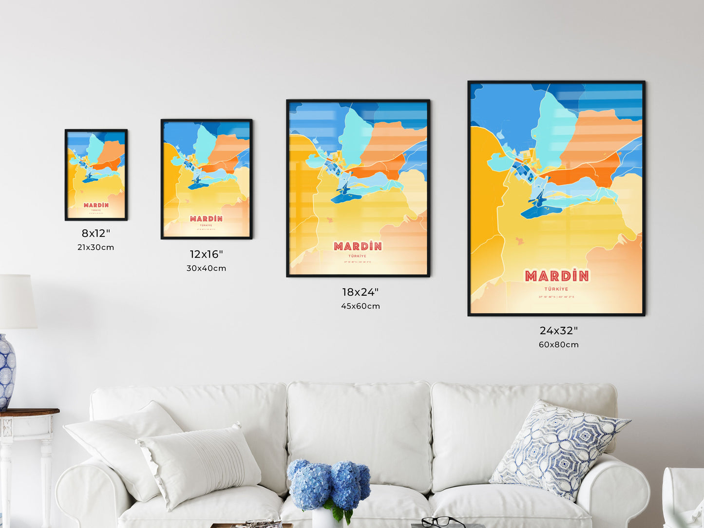 Colorful MARDIN TURKEY Fine Art Map Blue Orange