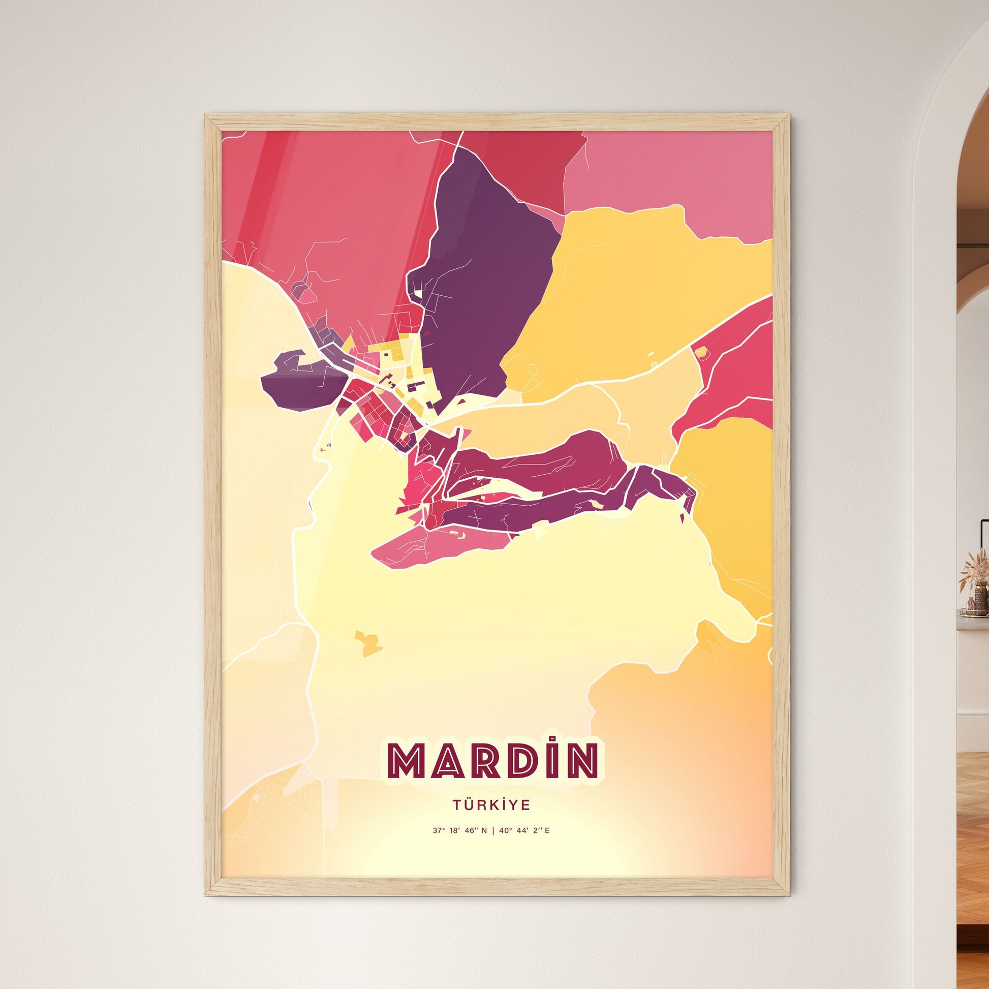 Colorful MARDIN TURKEY Fine Art Map Hot Red