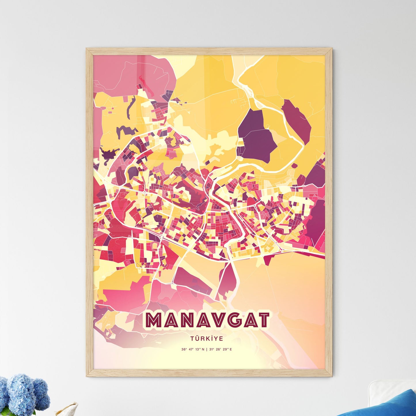 Colorful MANAVGAT TURKEY Fine Art Map Hot Red