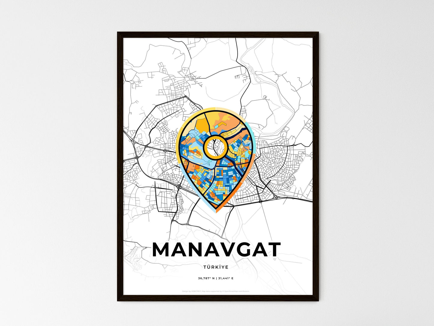 Manavgat Turkey wedding art map with pointer icon