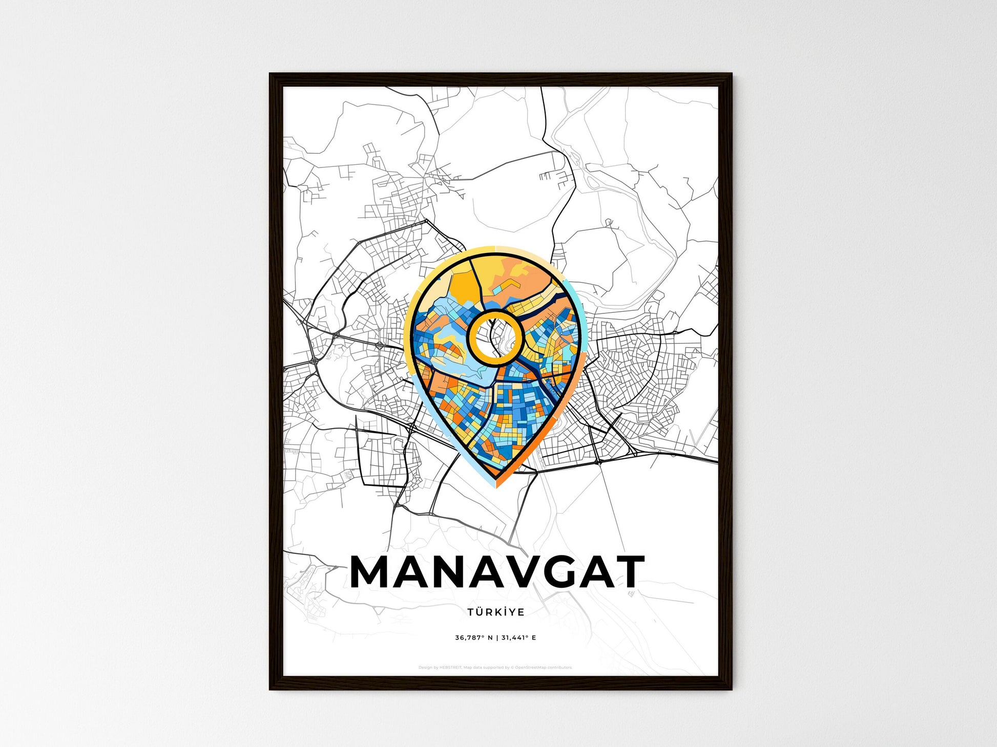 Manavgat Turkey wedding art map with pointer icon