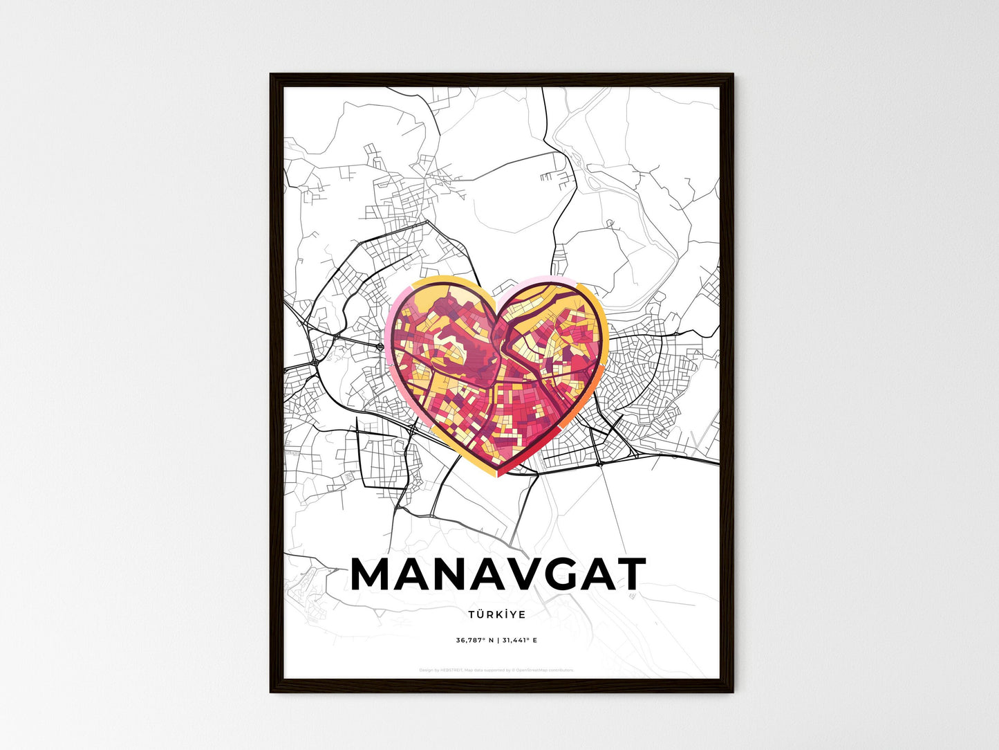 Manavgat Turkey wedding art map with heart icon