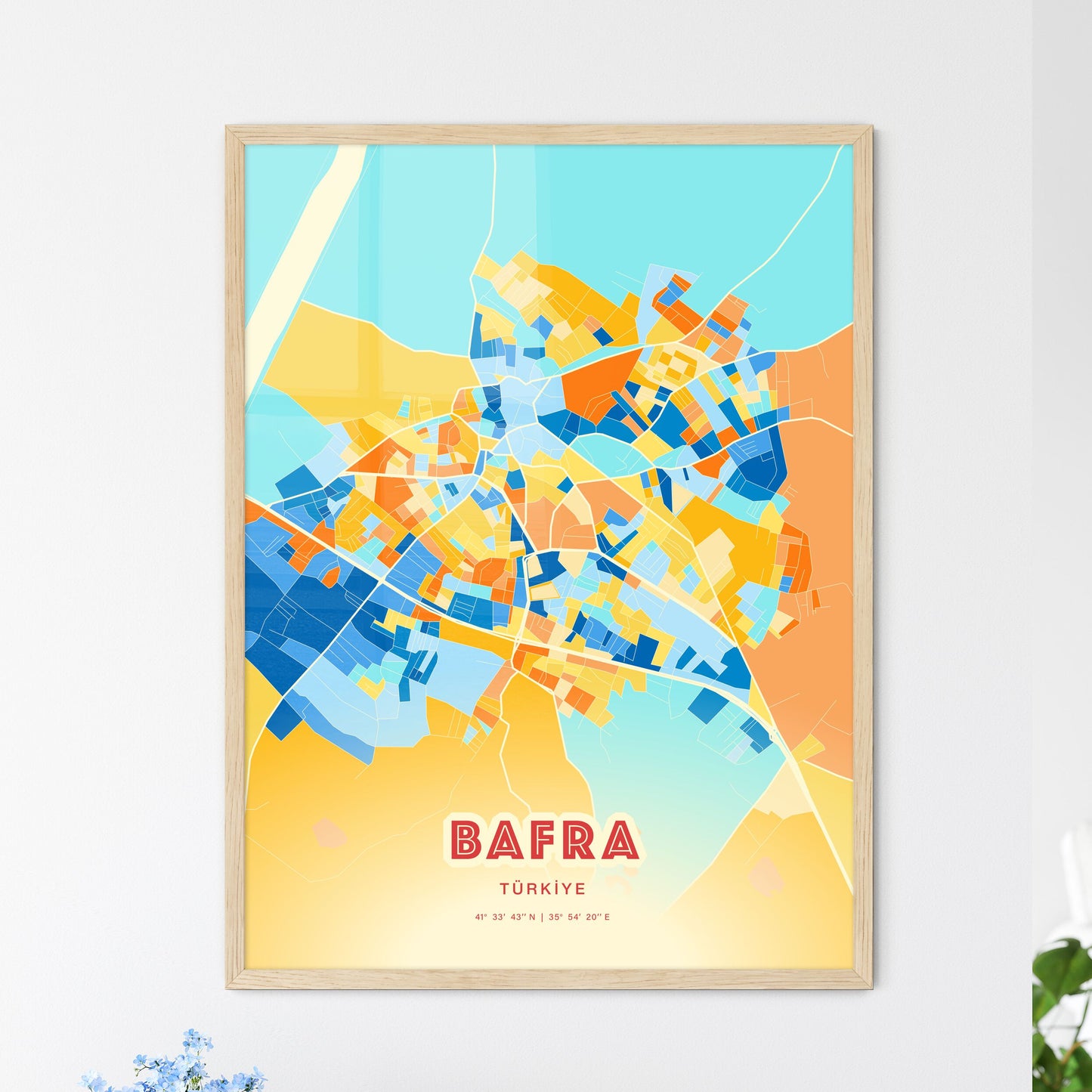 Colorful BAFRA TURKEY Fine Art Map Blue Orange