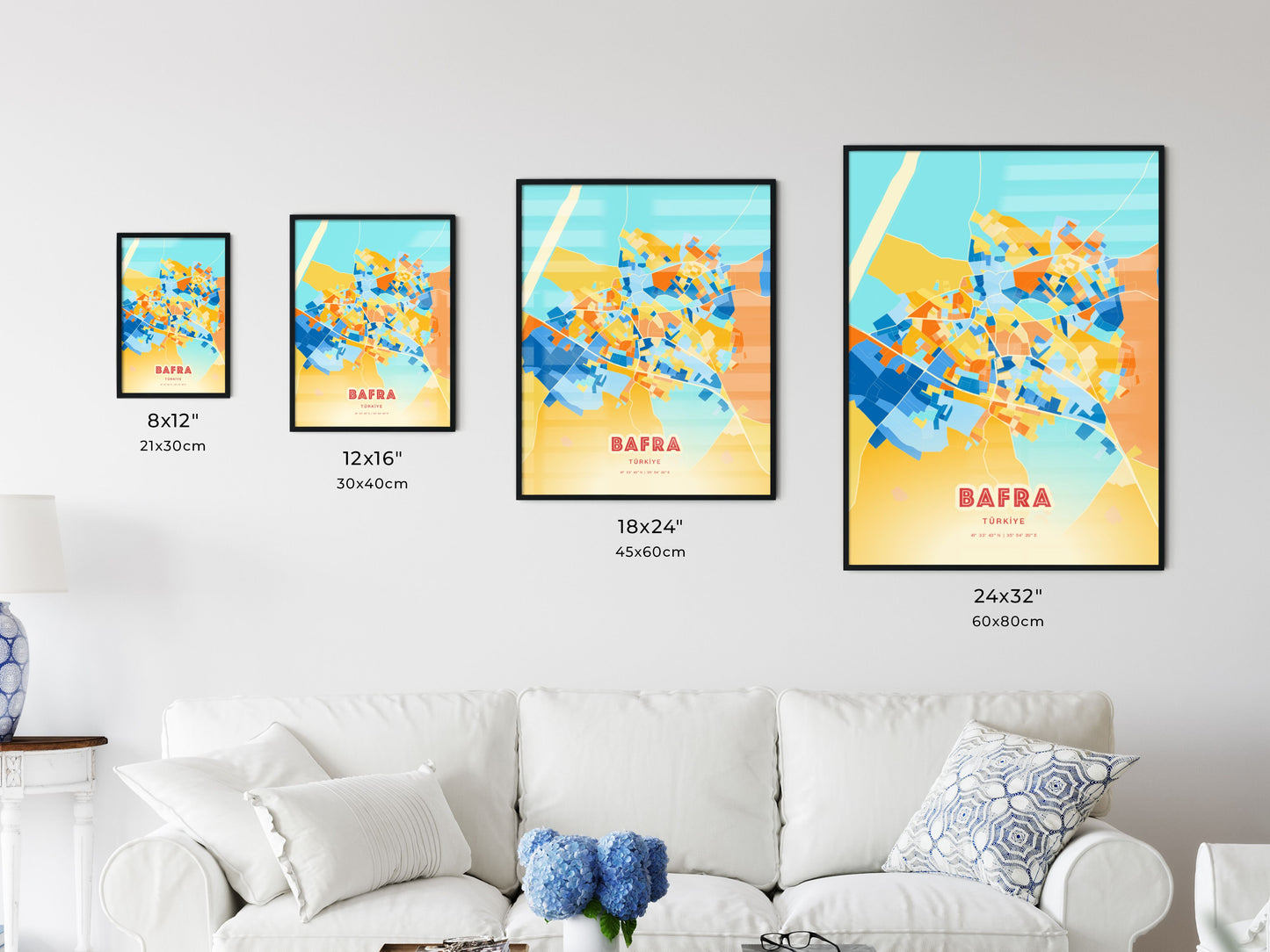 Colorful BAFRA TURKEY Fine Art Map Blue Orange