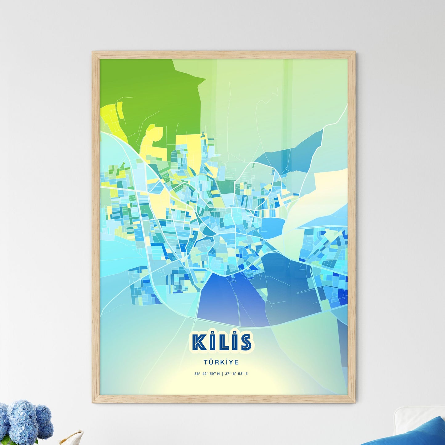 Colorful KILIS TURKEY Fine Art Map Cool Blue