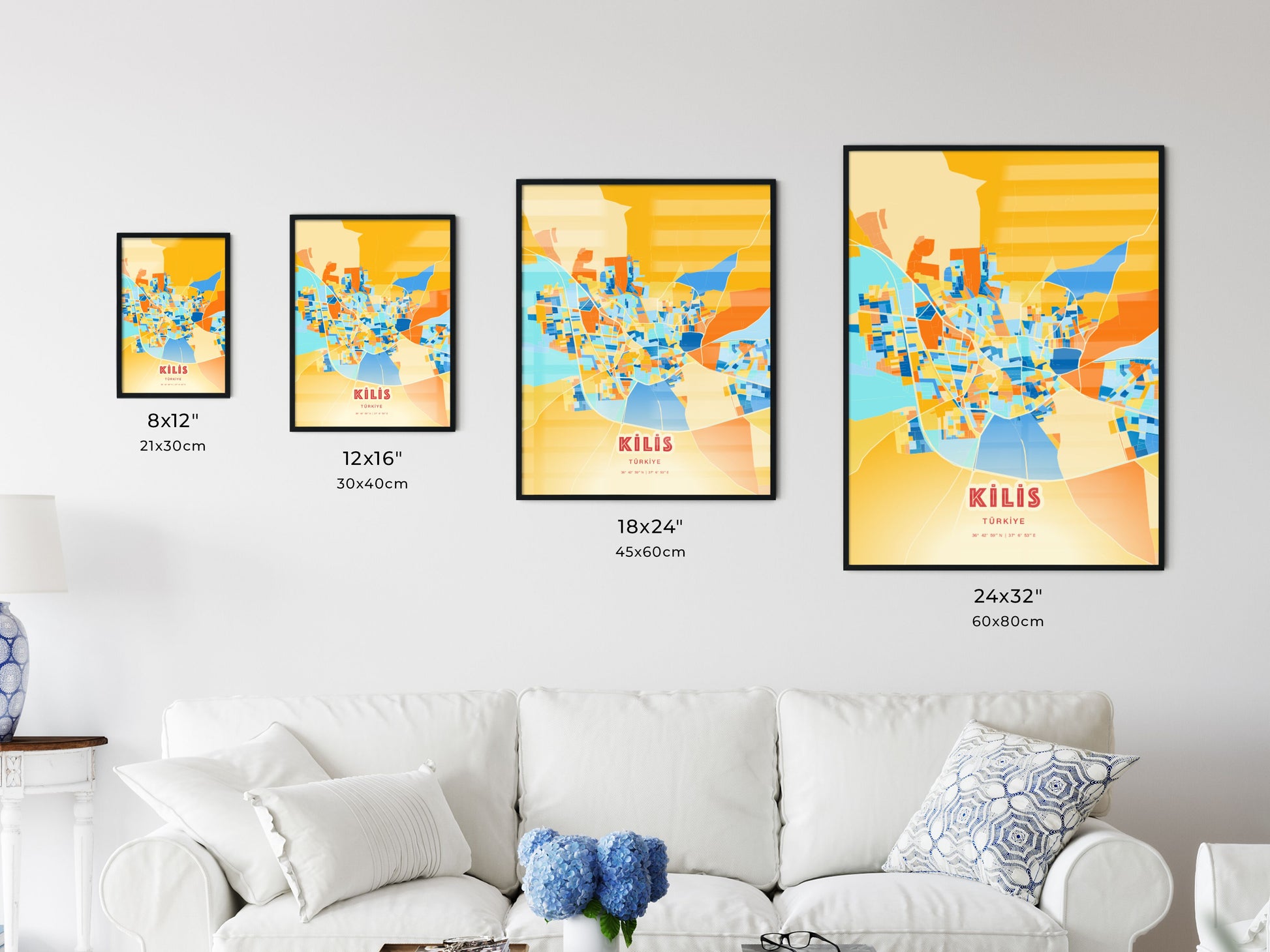 Colorful KILIS TURKEY Fine Art Map Blue Orange