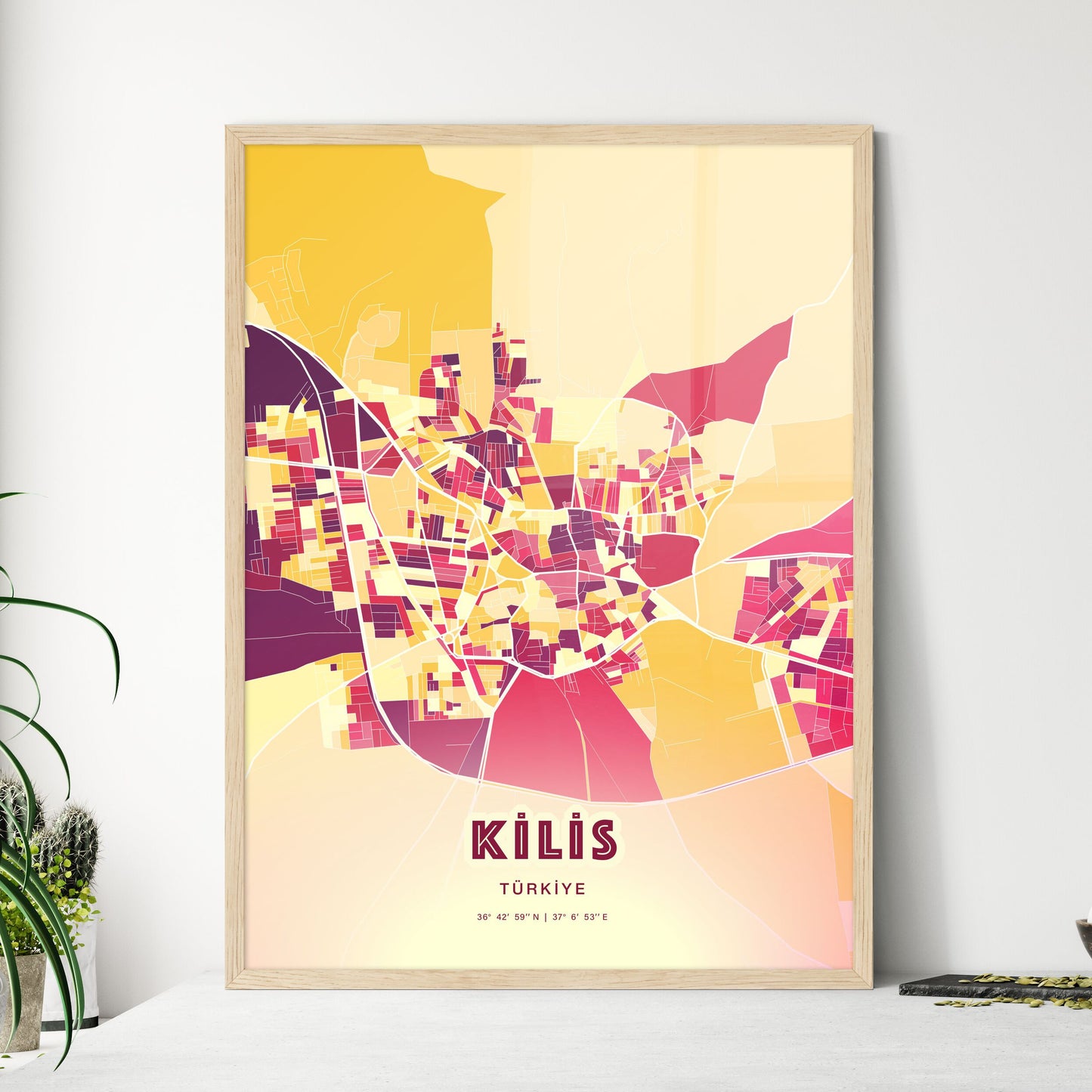 Colorful KILIS TURKEY Fine Art Map Hot Red