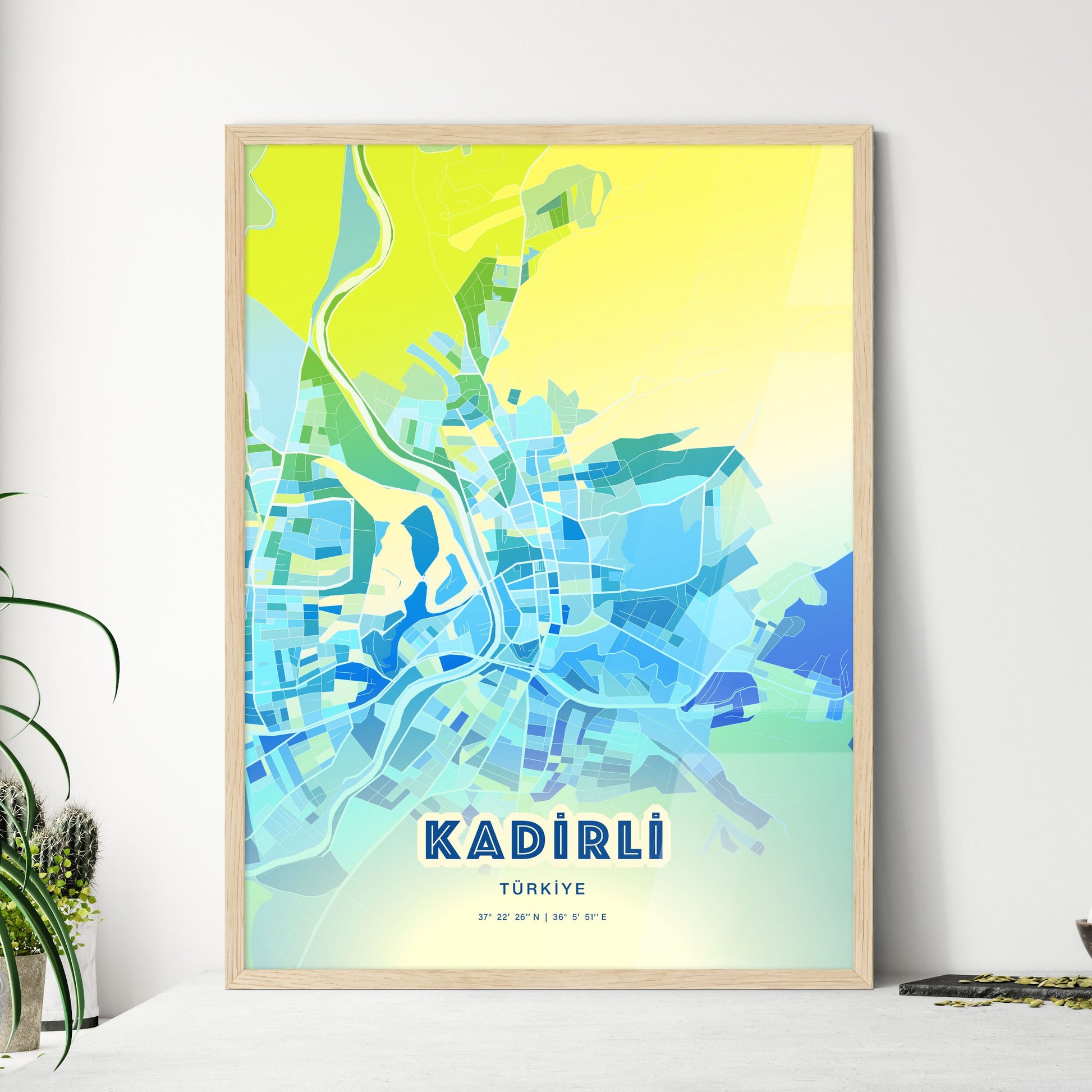 Colorful KADIRLI TURKEY Fine Art Map Cool Blue