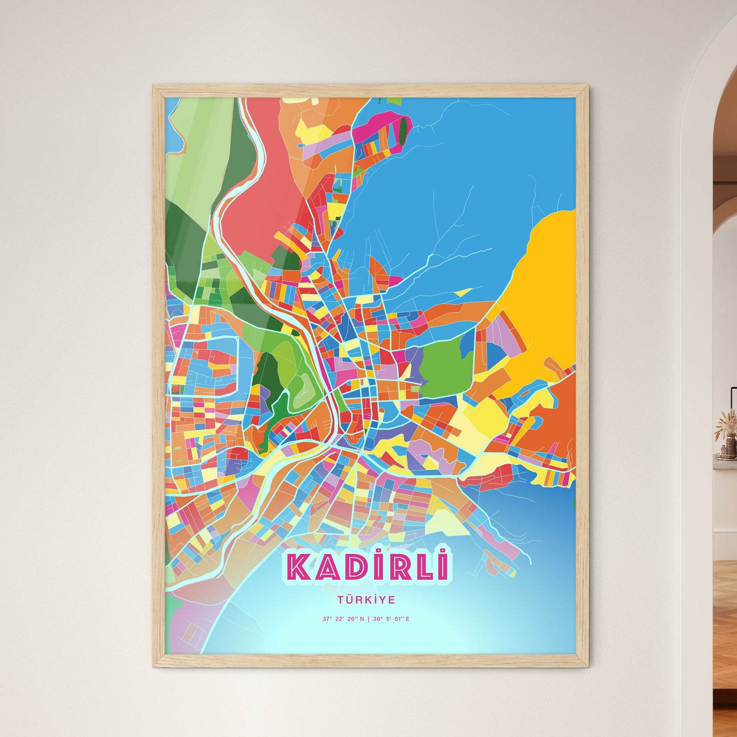 Colorful KADIRLI TURKEY Fine Art Map Crazy Colors